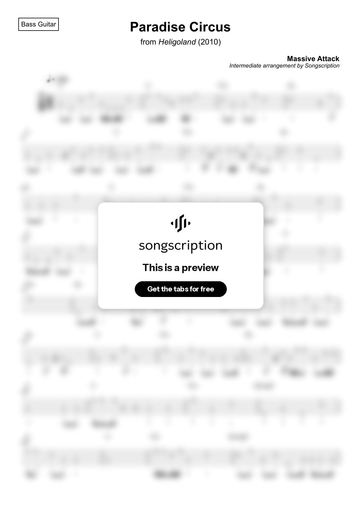 Intermediate Bass Guitar Tabs for "Paradise Circus" by Massive Attack