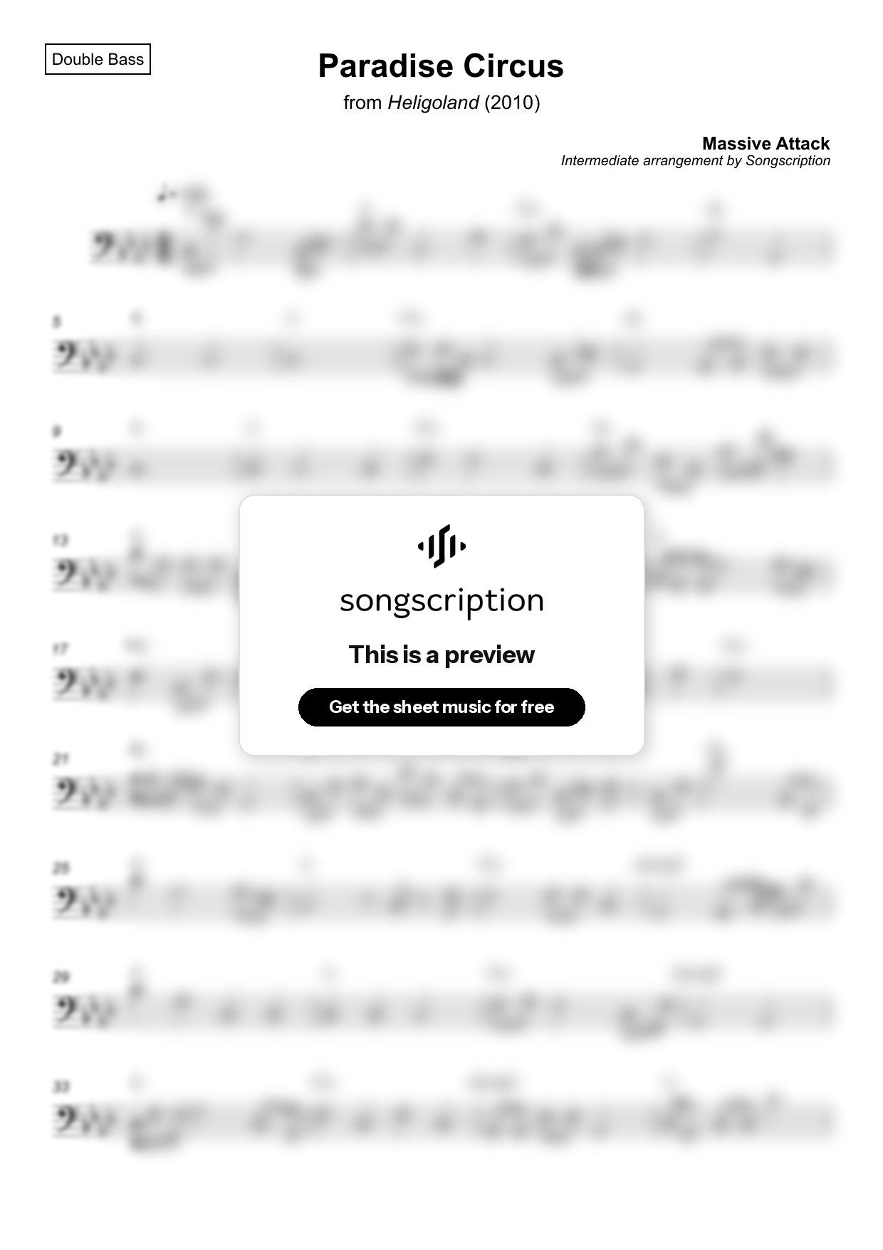 Intermediate Double Bass Sheet Music for "Paradise Circus" by Massive Attack