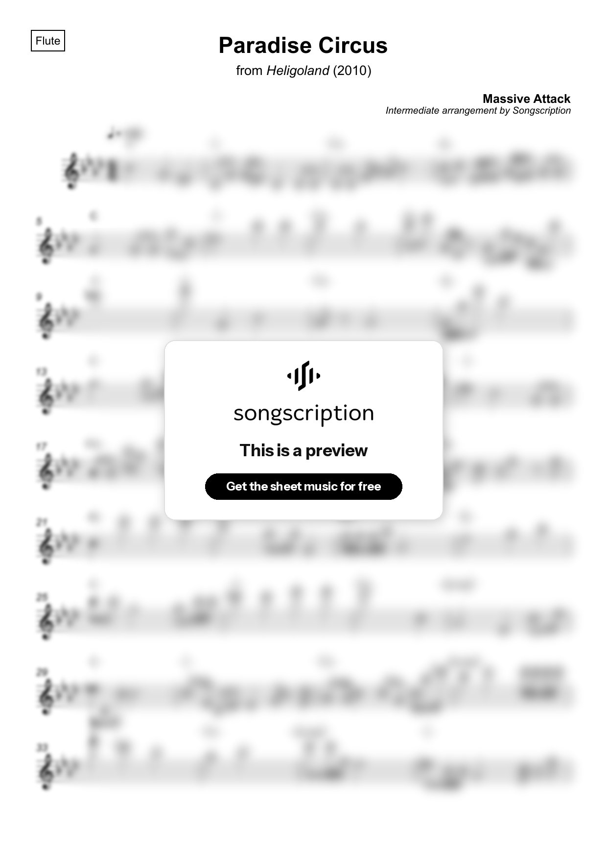 Intermediate Flute Sheet Music for "Paradise Circus" by Massive Attack