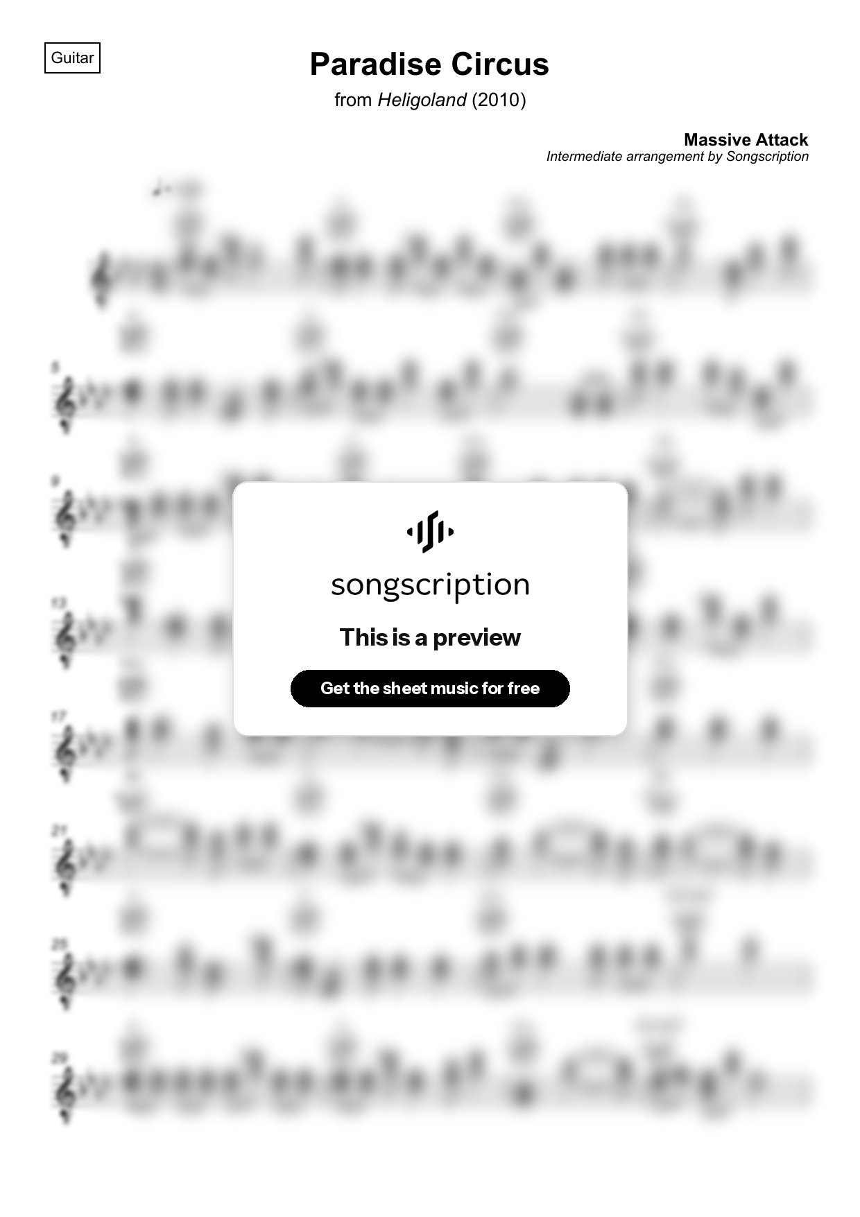 Intermediate Acoustic Guitar Sheet Music for "Paradise Circus" by Massive Attack