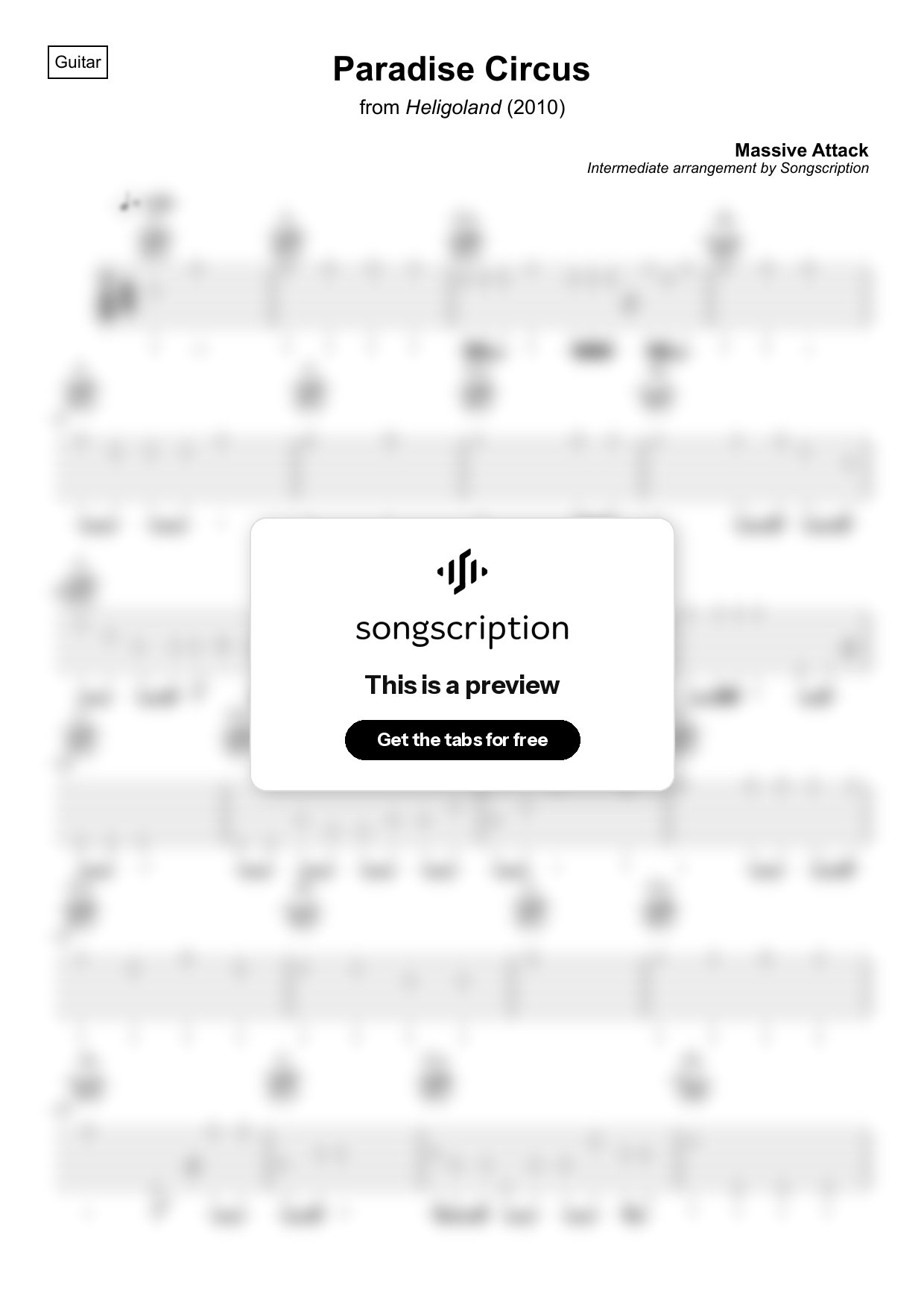 Intermediate Acoustic Guitar Tabs for "Paradise Circus" by Massive Attack