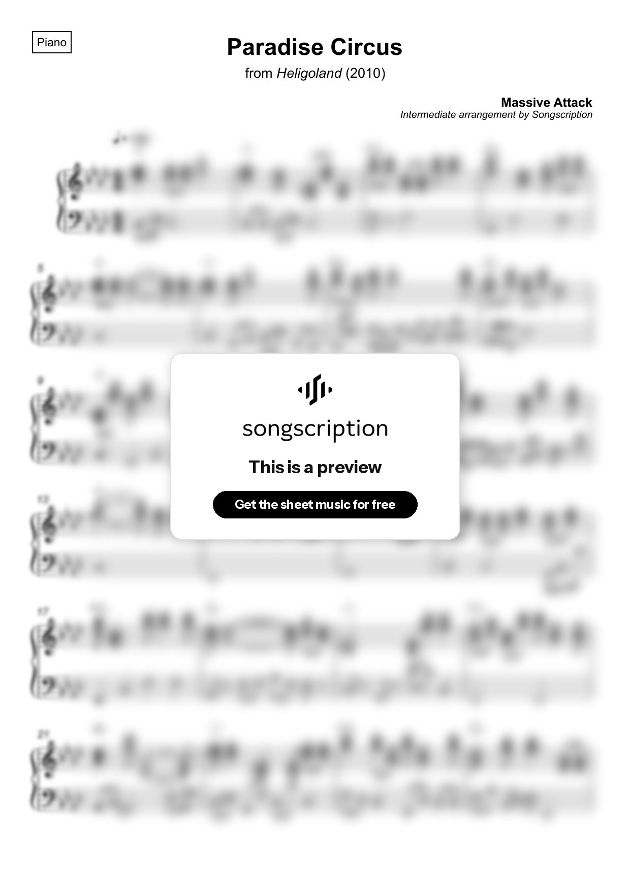 Intermediate Piano Sheet Music for "Paradise Circus" by Massive Attack