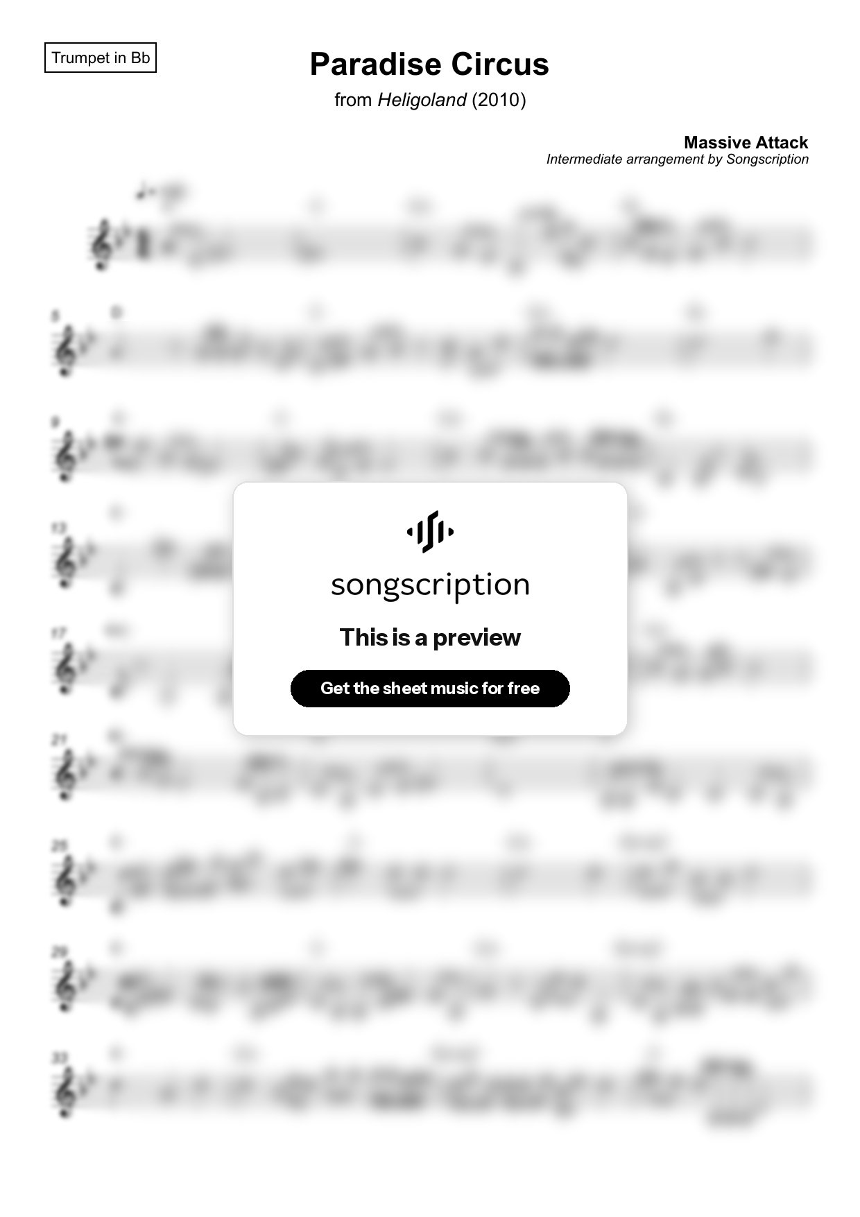 Intermediate Trumpet Sheet Music for "Paradise Circus" by Massive Attack