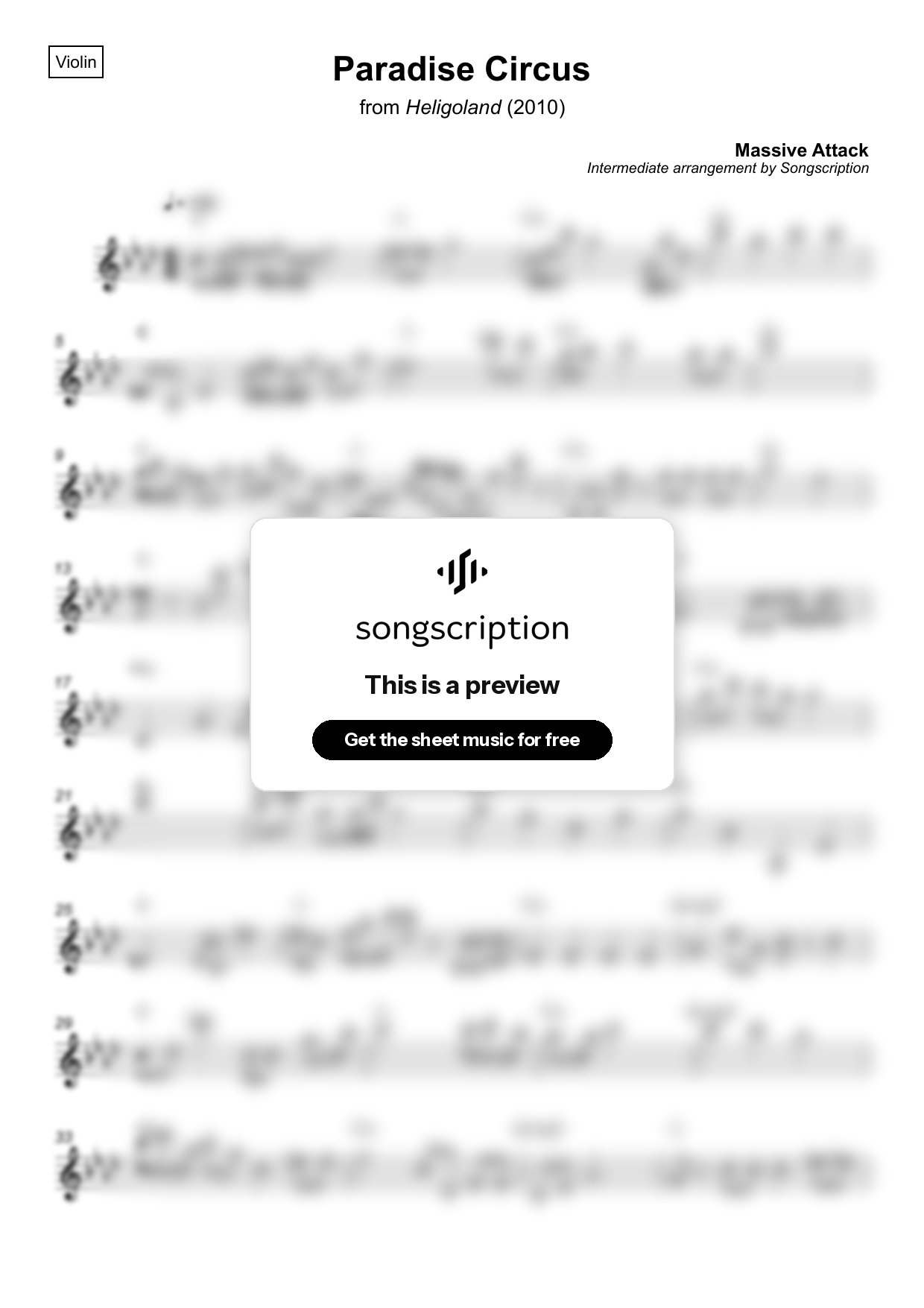 Intermediate Violin Sheet Music for "Paradise Circus" by Massive Attack