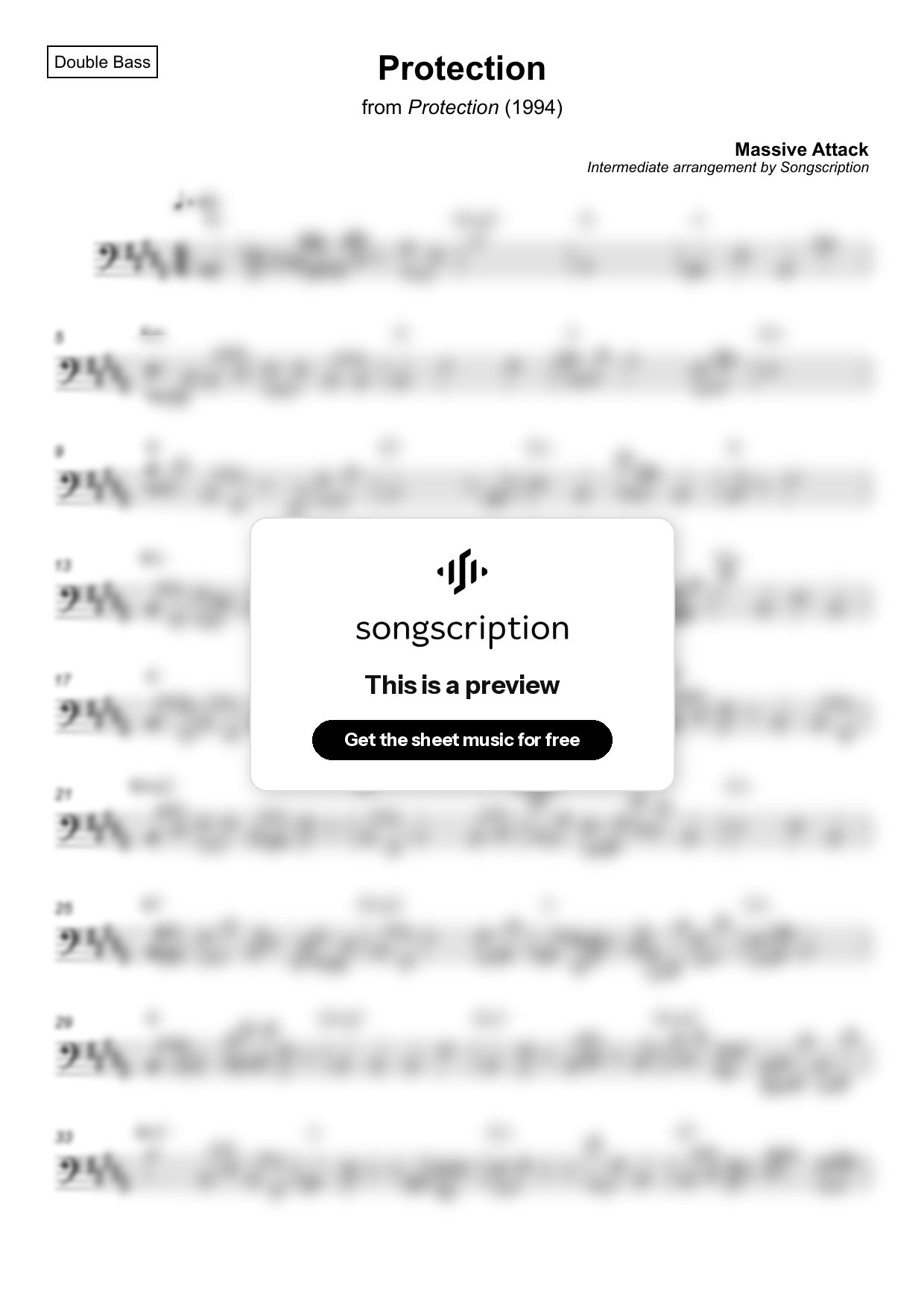 Intermediate Double Bass Sheet Music for "Protection" by Massive Attack