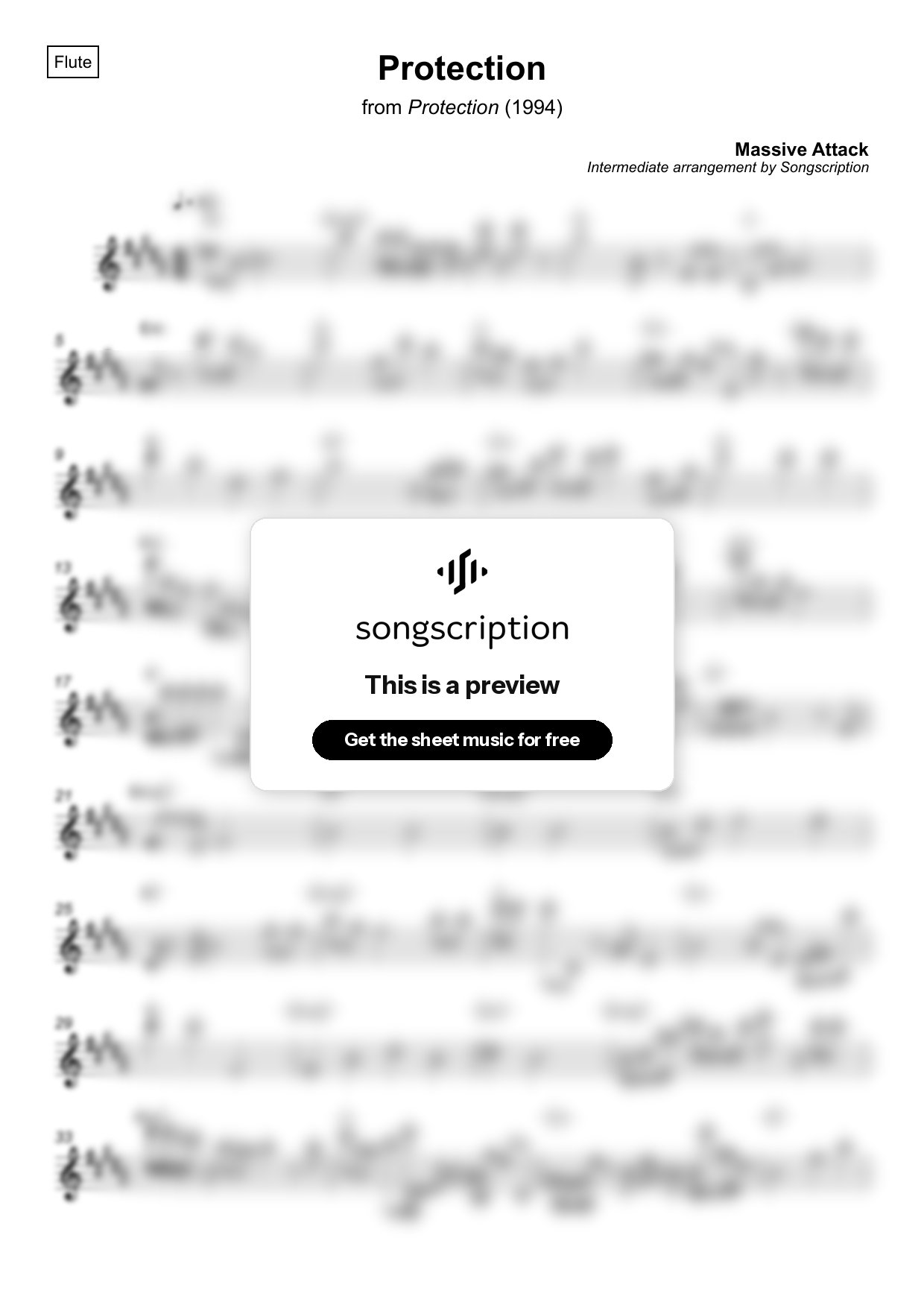 Intermediate Flute Sheet Music for "Protection" by Massive Attack