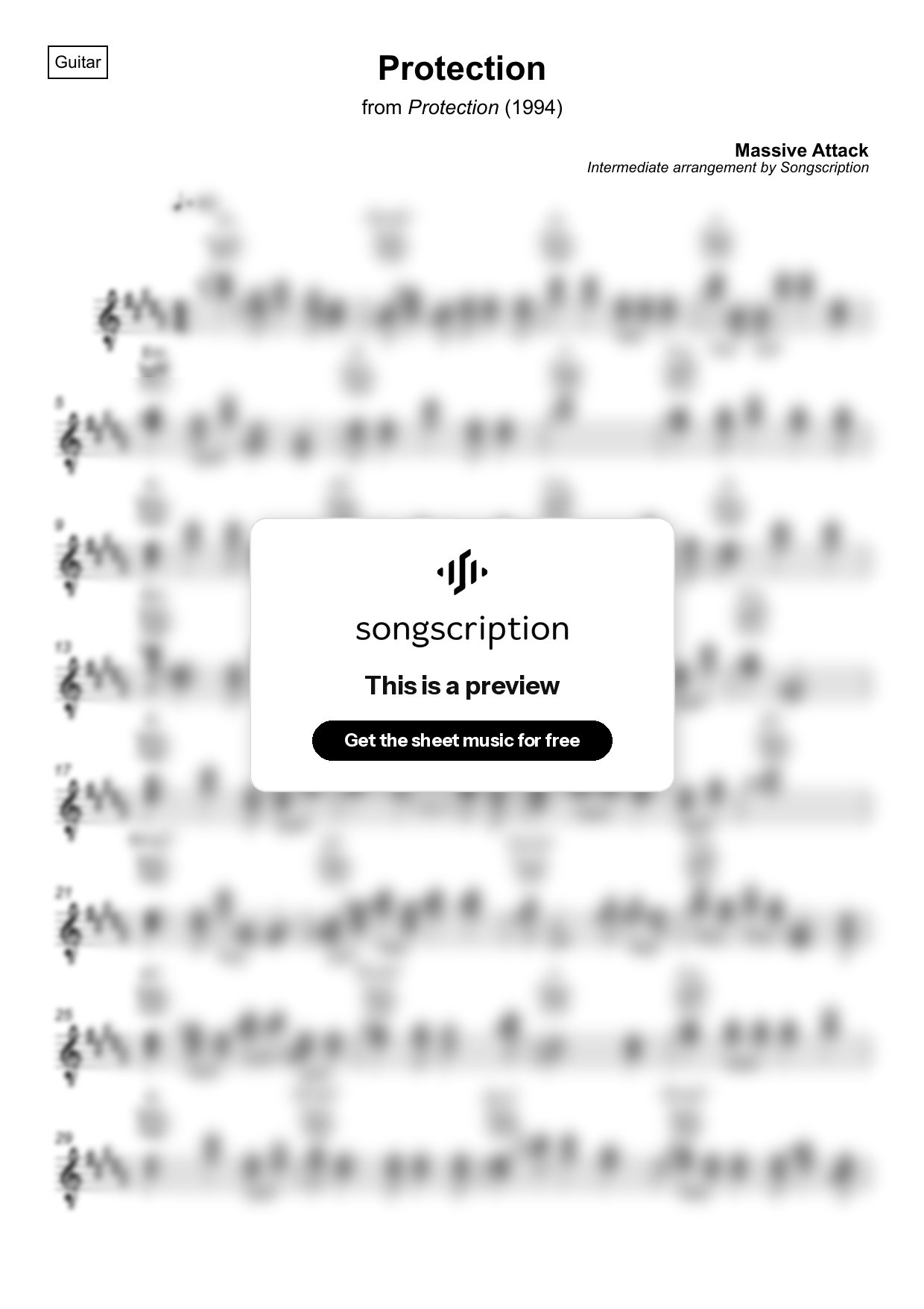 Intermediate Acoustic Guitar Sheet Music for "Protection" by Massive Attack