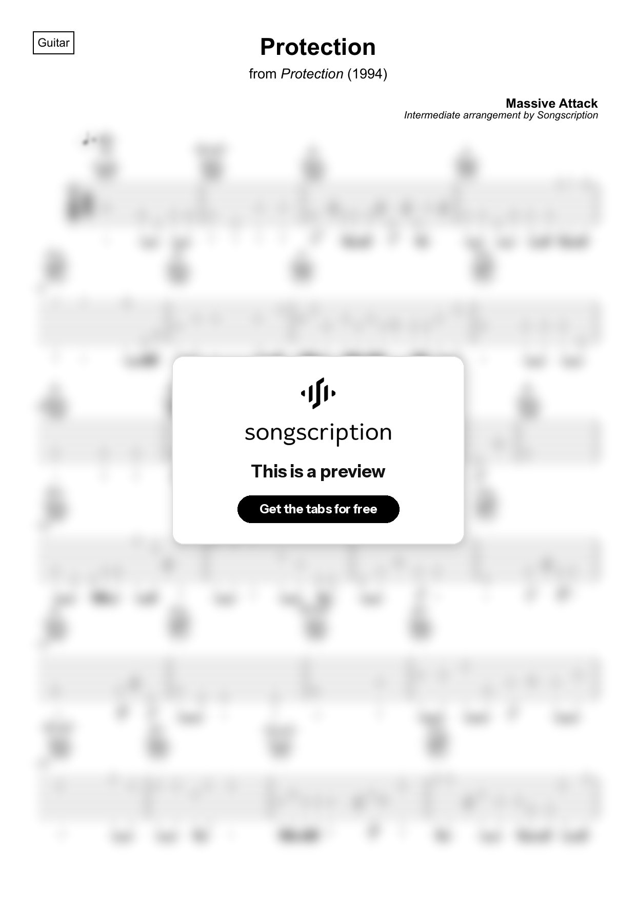 Intermediate Acoustic Guitar Tabs for "Protection" by Massive Attack