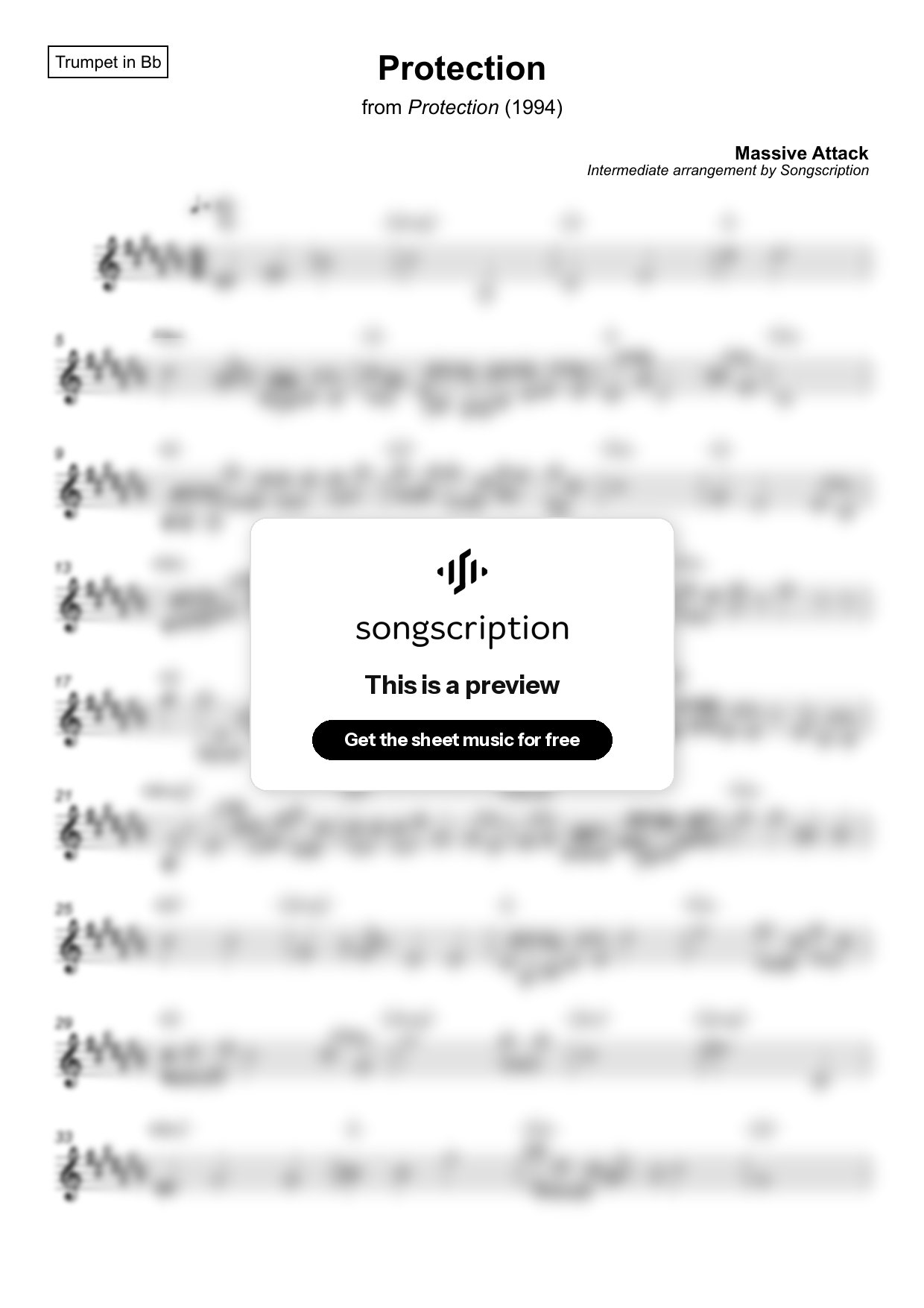Intermediate Trumpet Sheet Music for "Protection" by Massive Attack
