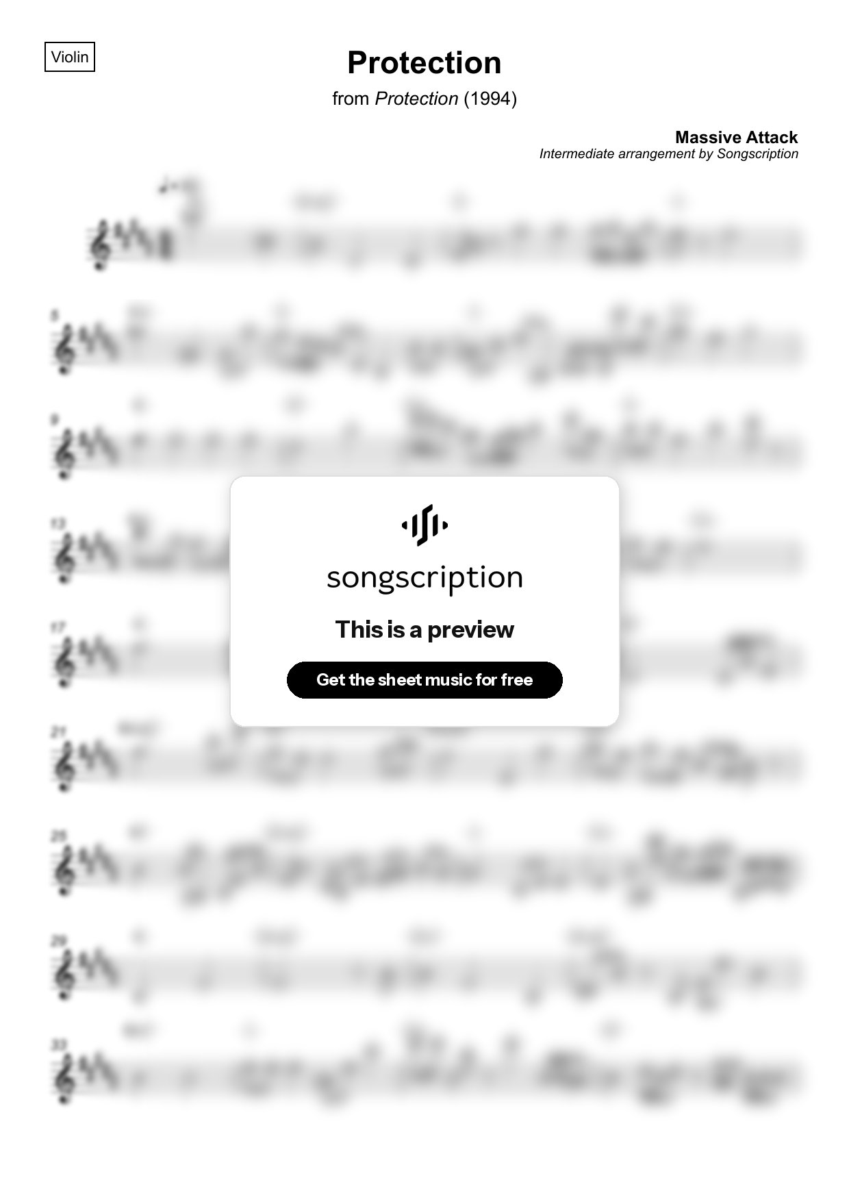 Intermediate Violin Sheet Music for "Protection" by Massive Attack