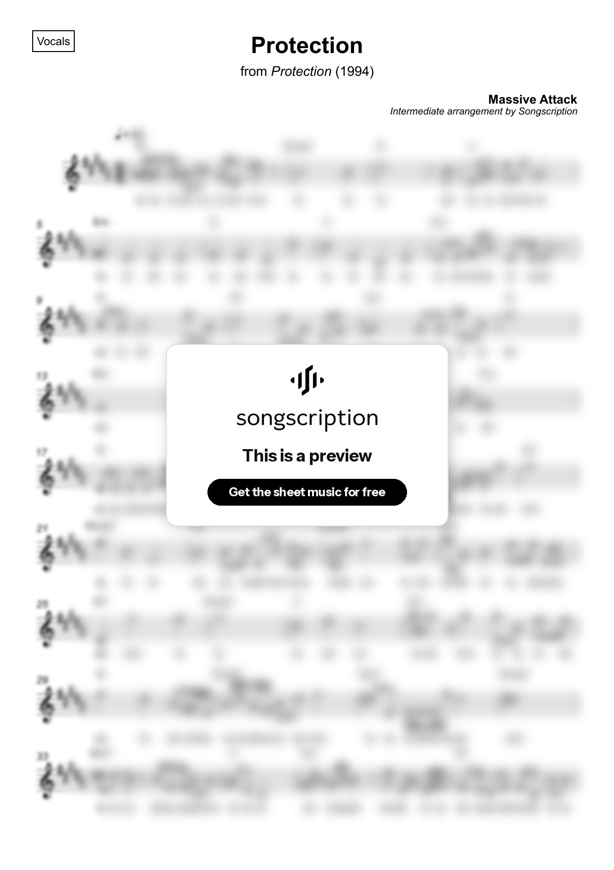 Intermediate Vocals Sheet Music for "Protection" by Massive Attack