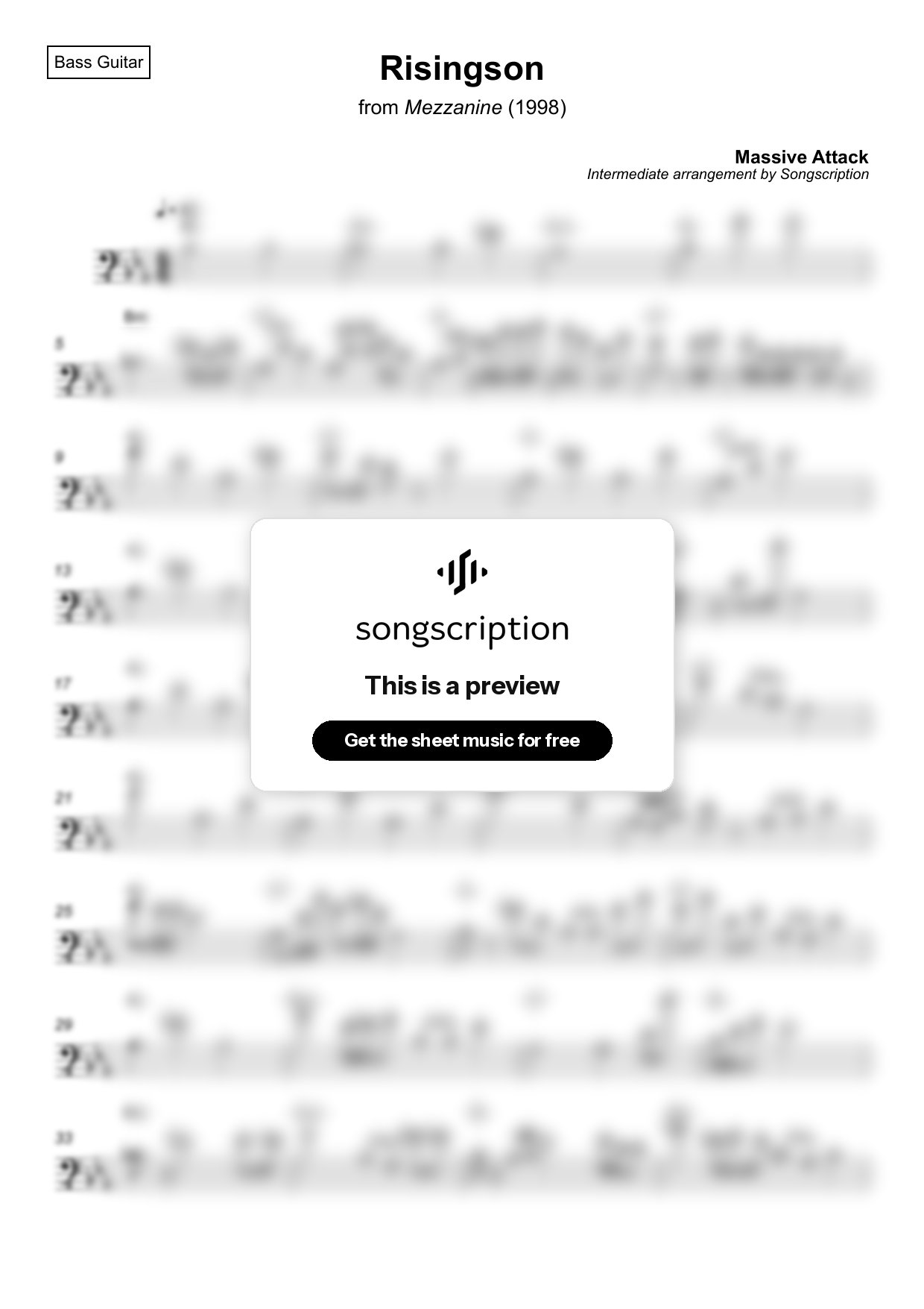 Intermediate Bass Guitar Sheet Music for "Risingson" by Massive Attack