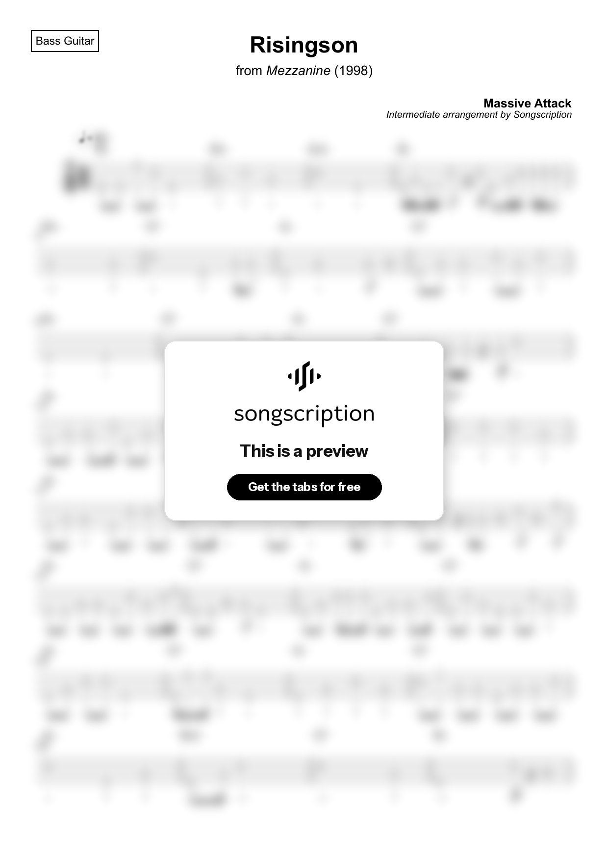 Intermediate Bass Guitar Tabs for "Risingson" by Massive Attack