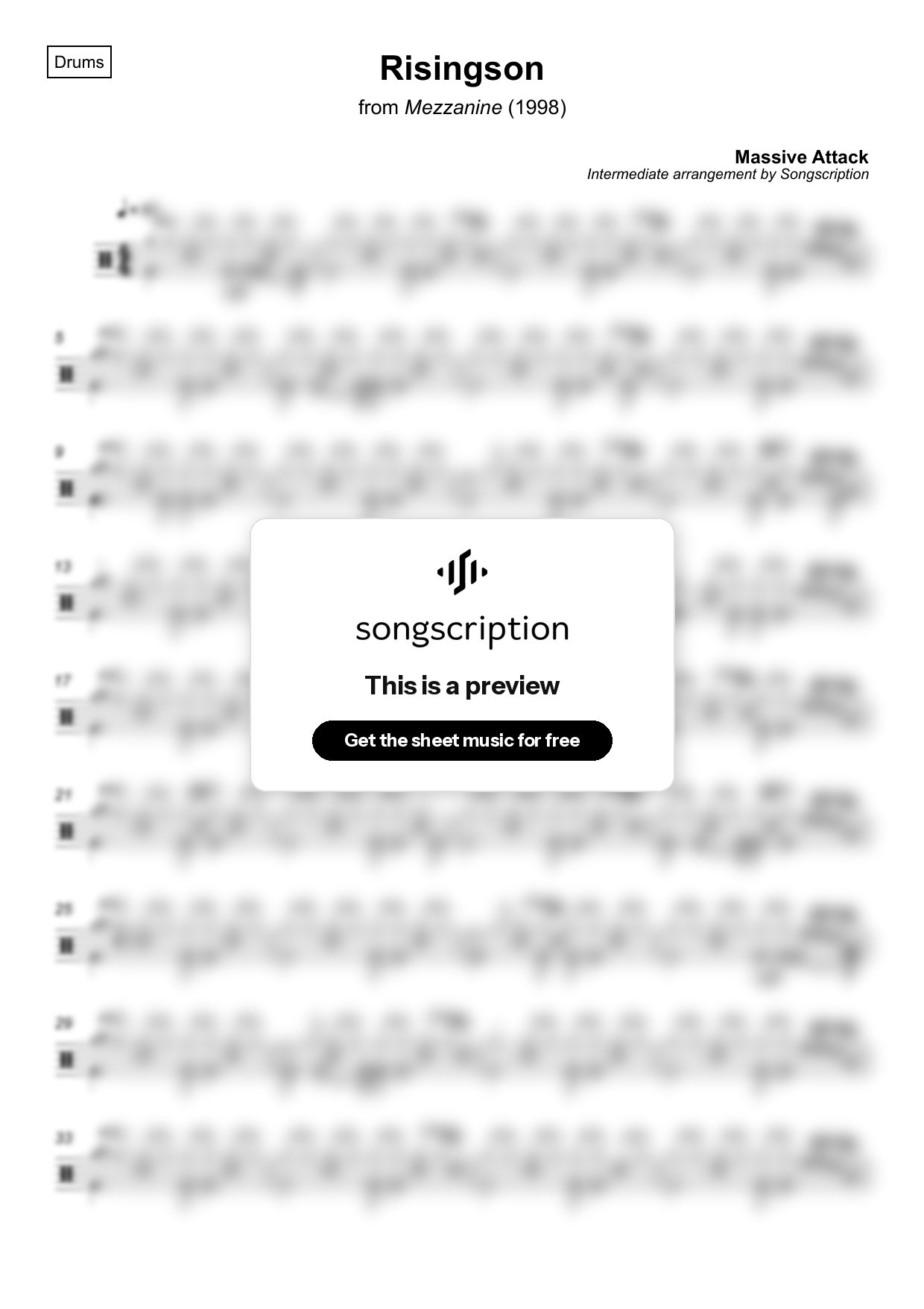 Intermediate Drums Sheet Music for "Risingson" by Massive Attack
