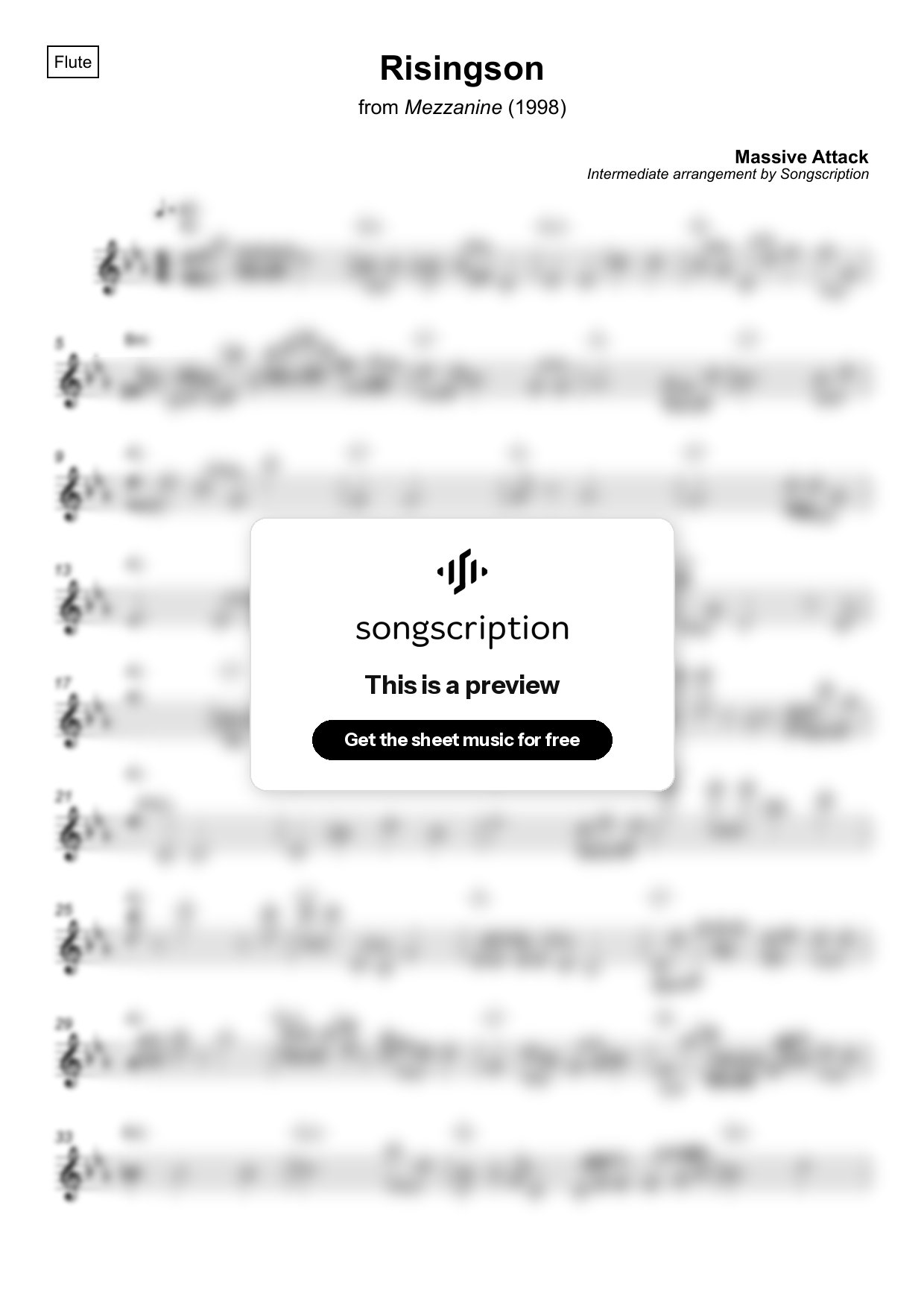 Intermediate Flute Sheet Music for "Risingson" by Massive Attack