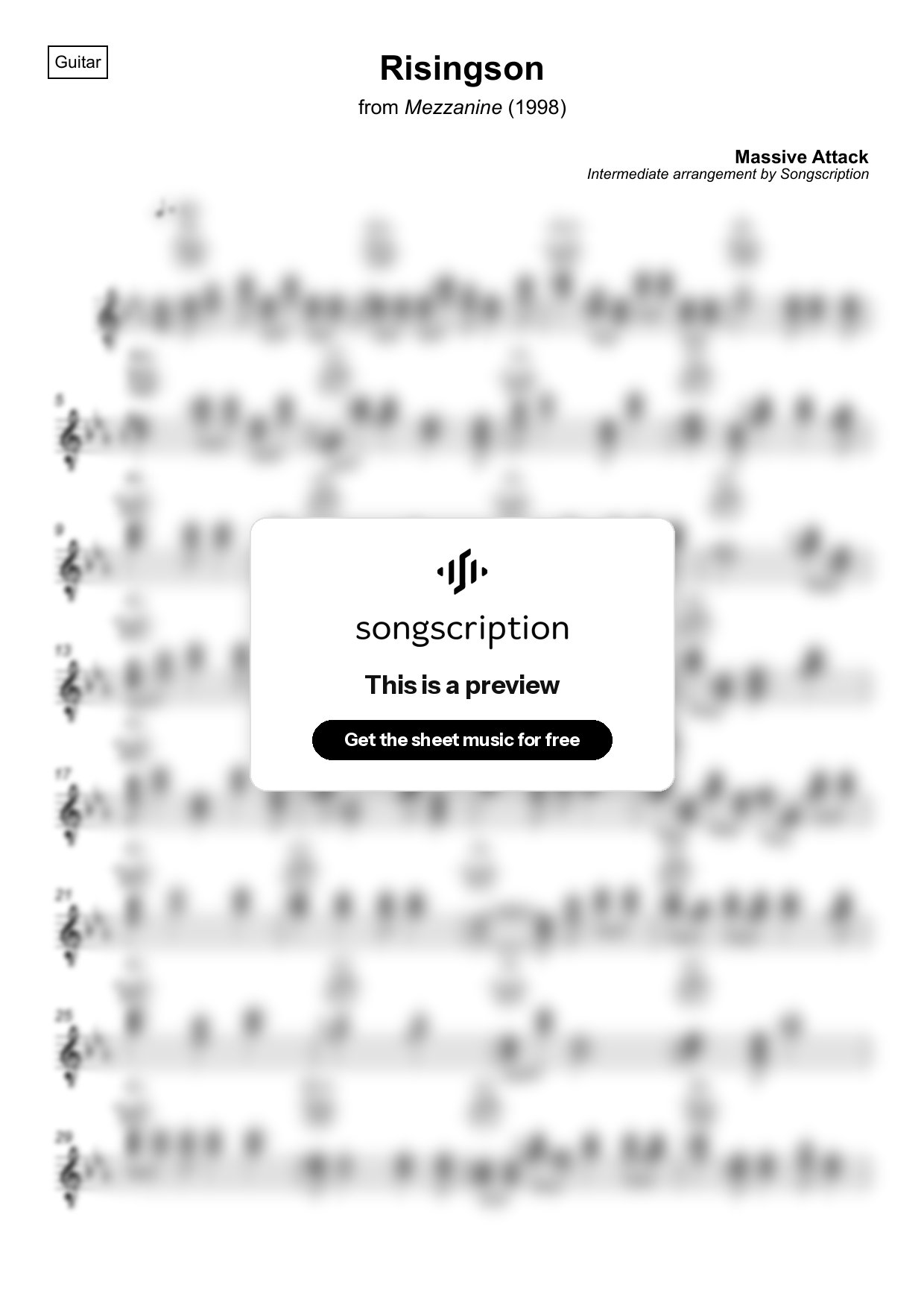 Intermediate Acoustic Guitar Sheet Music for "Risingson" by Massive Attack