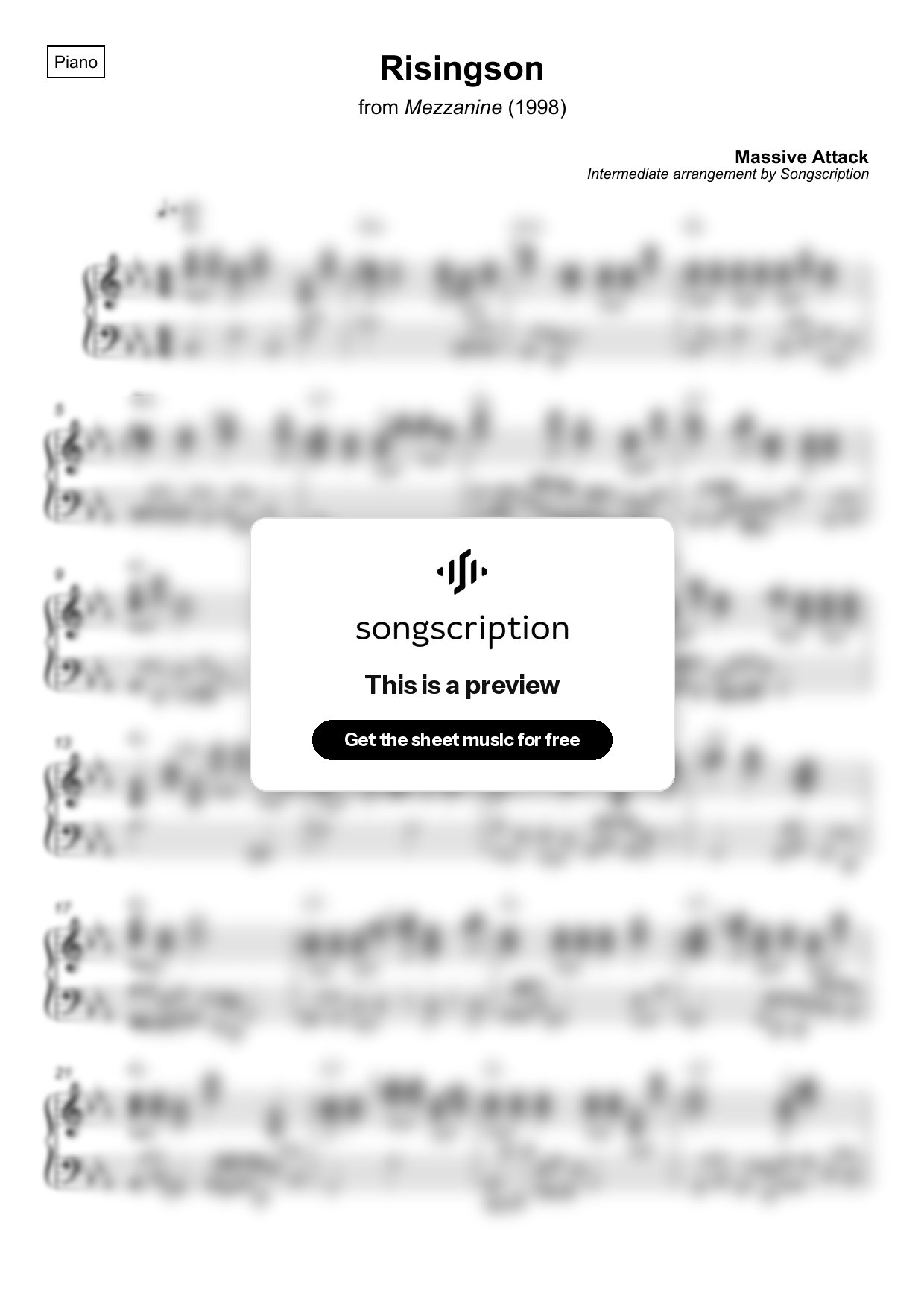 Intermediate Piano Sheet Music for "Risingson" by Massive Attack