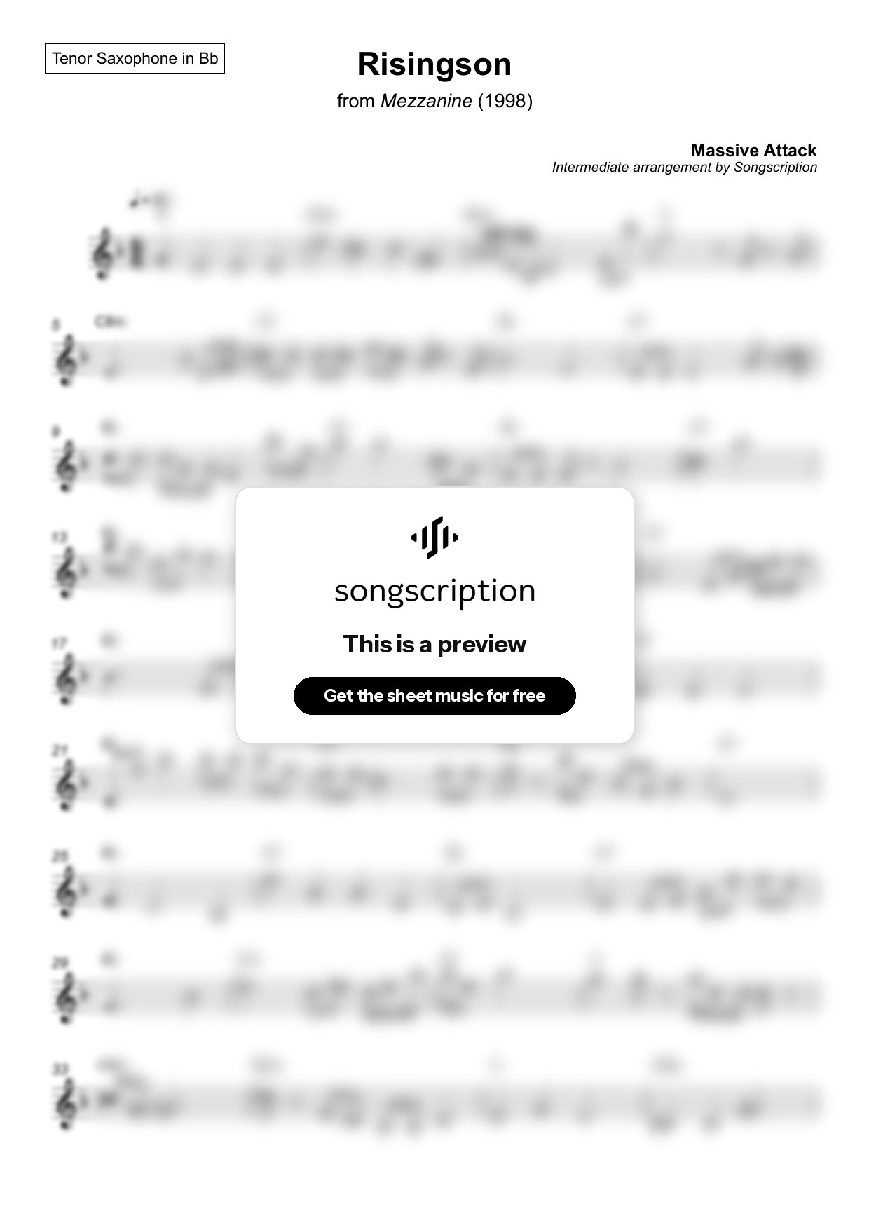 Intermediate Tenor Sax Sheet Music for "Risingson" by Massive Attack