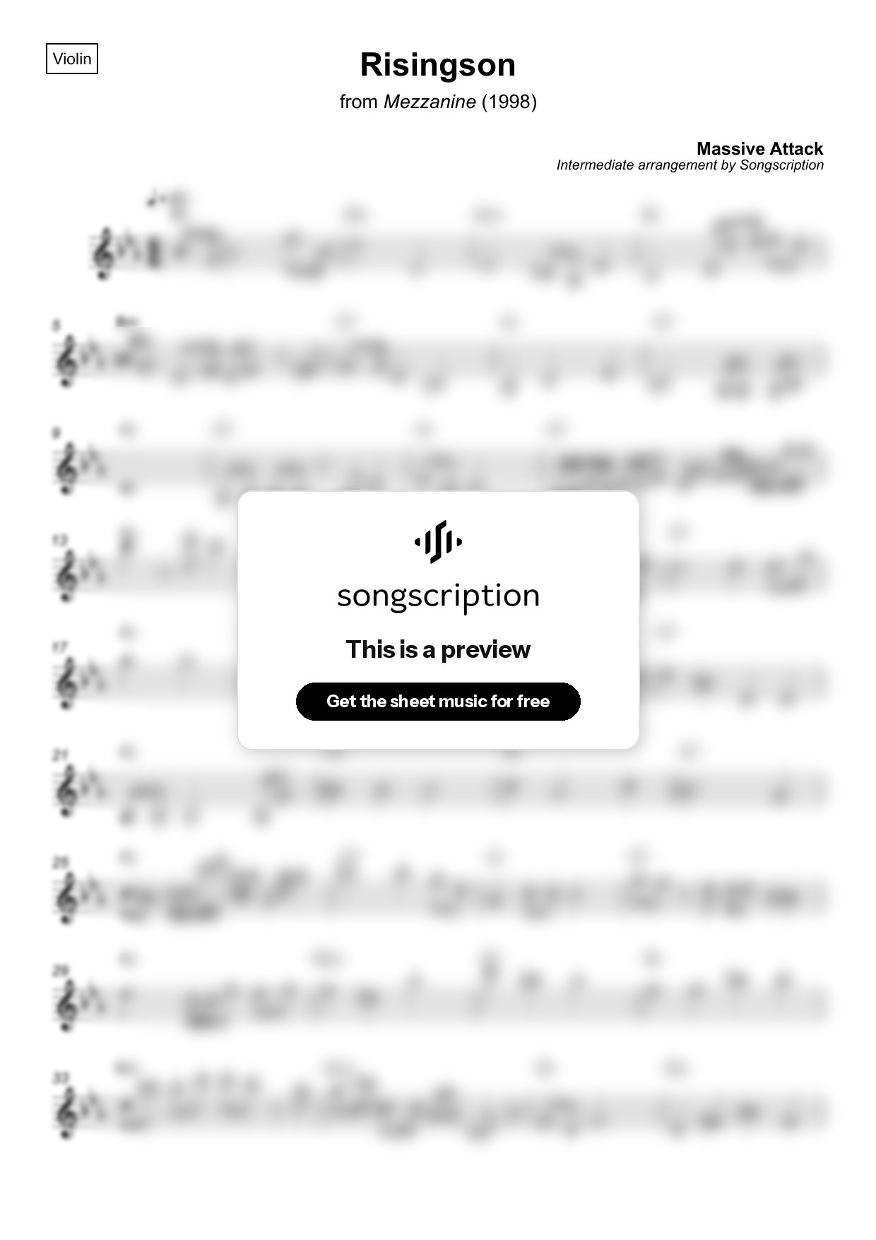 Intermediate Violin Sheet Music for "Risingson" by Massive Attack