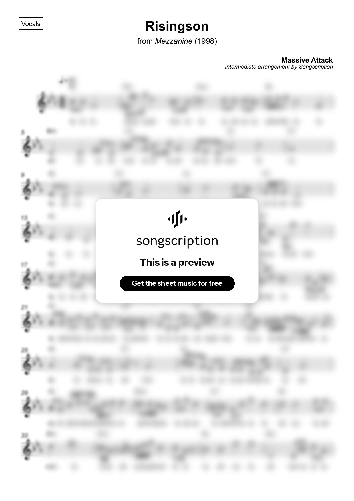 Intermediate Vocals Sheet Music for "Risingson" by Massive Attack