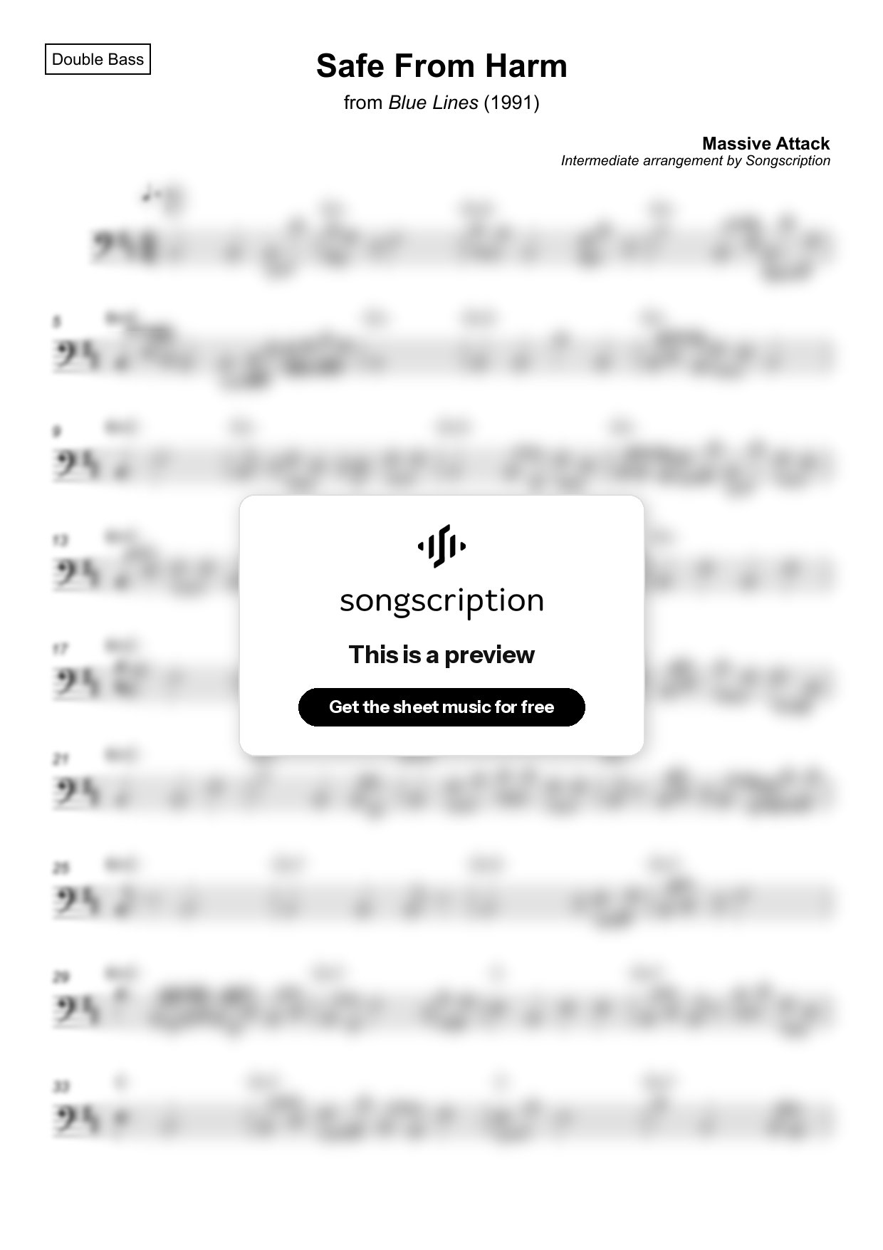 Intermediate Double Bass Sheet Music for "Safe From Harm" by Massive Attack