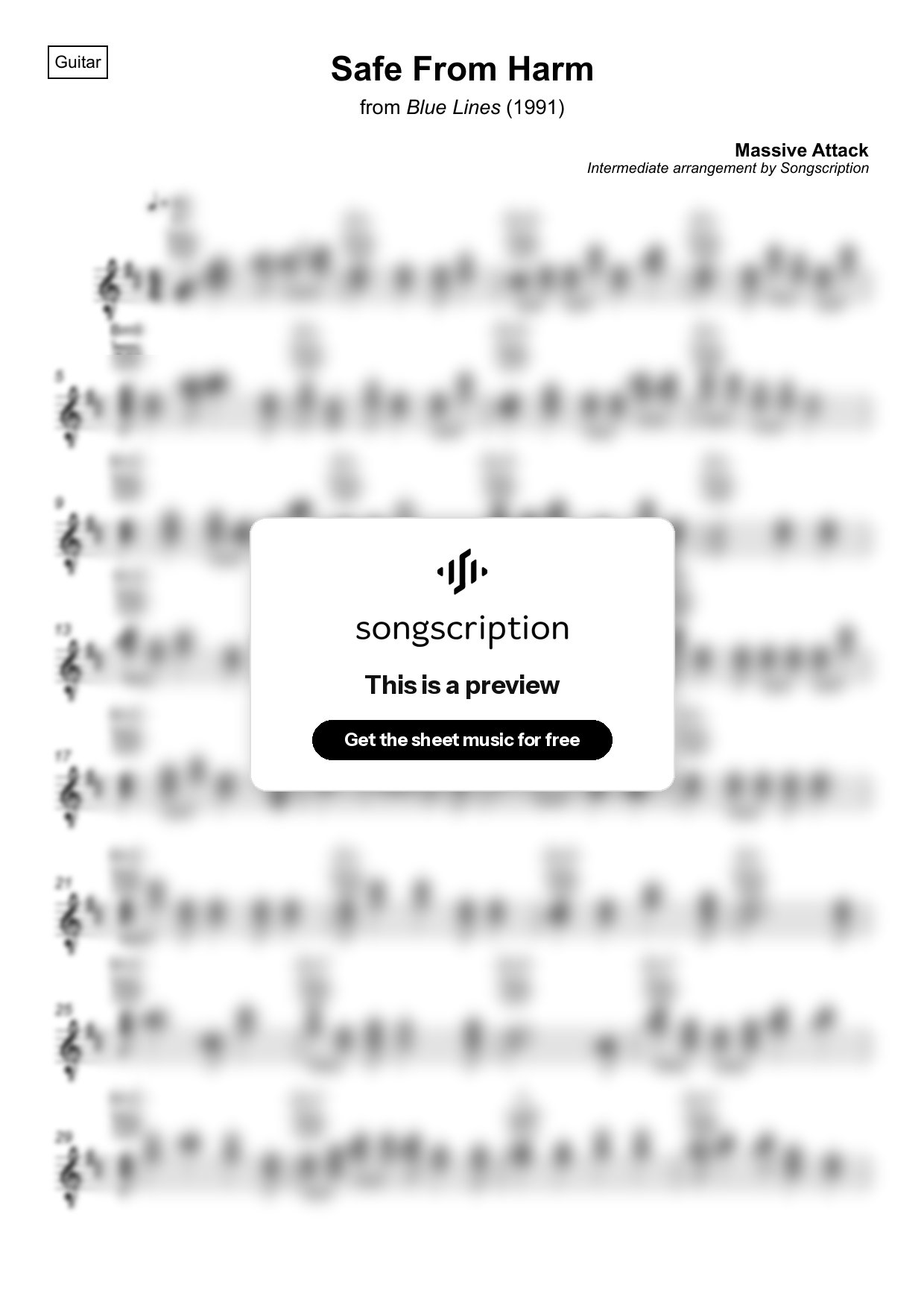 Intermediate Acoustic Guitar Sheet Music for "Safe From Harm" by Massive Attack