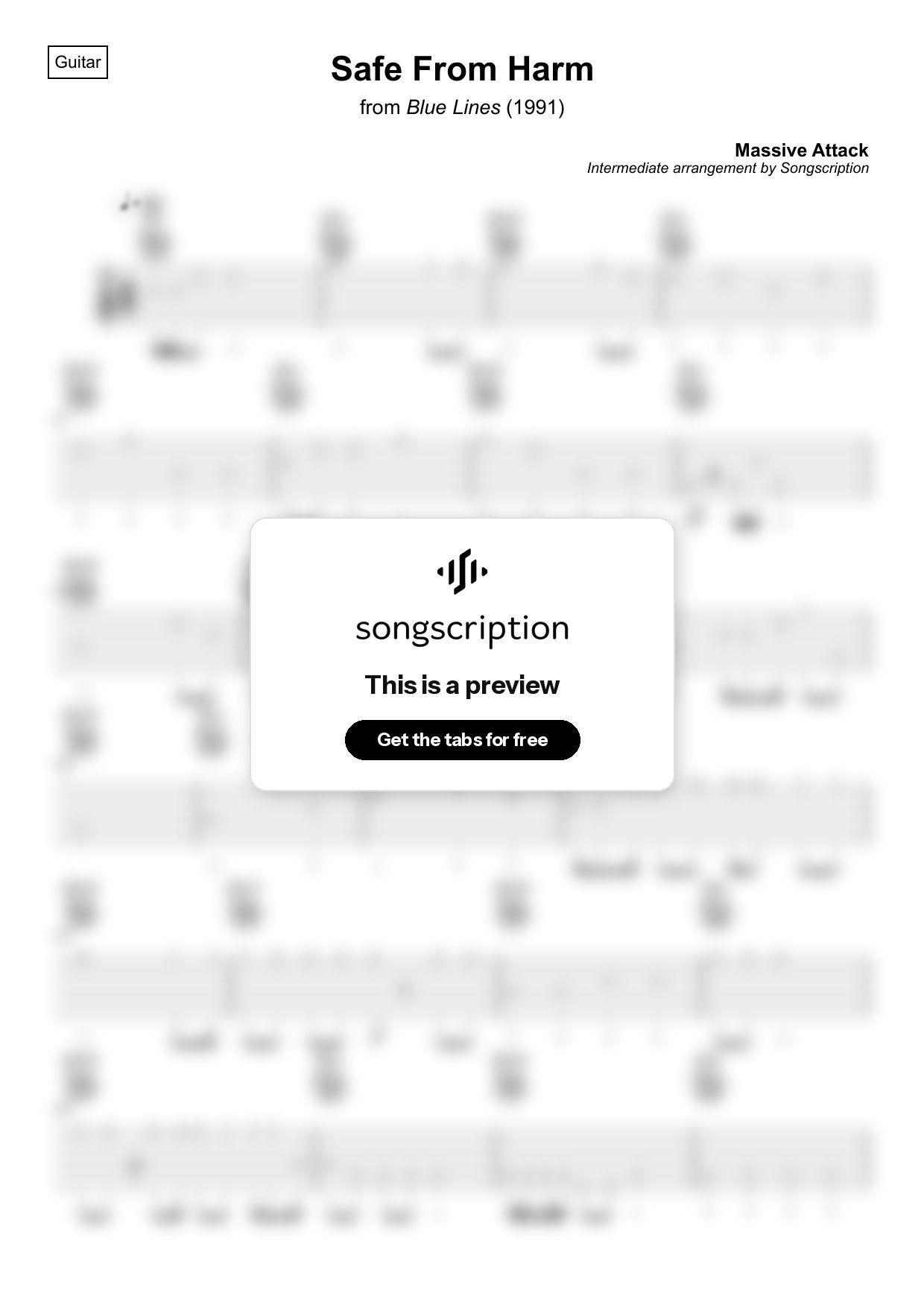 Intermediate Acoustic Guitar Tabs for "Safe From Harm" by Massive Attack