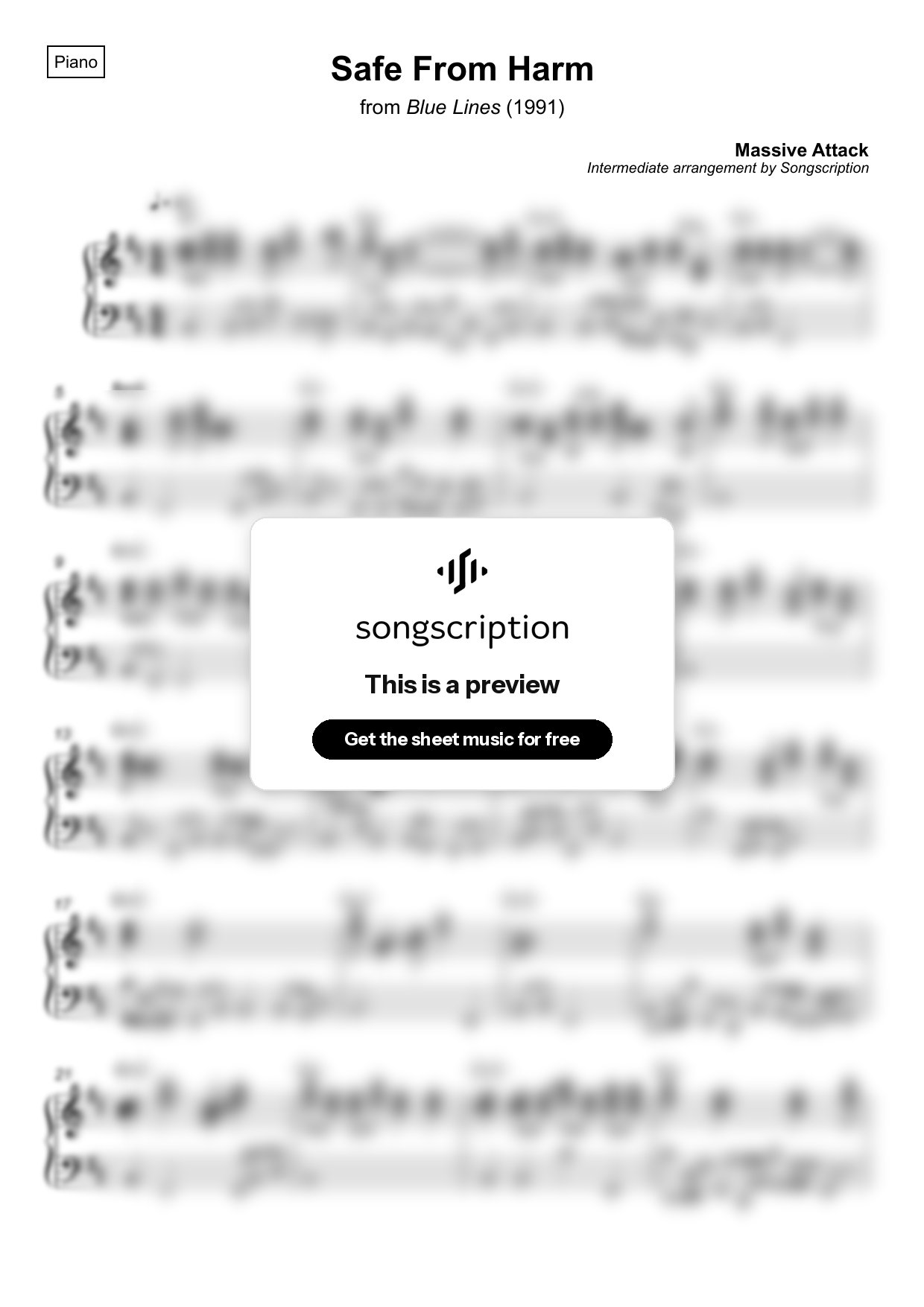 Intermediate Piano Sheet Music for "Safe From Harm" by Massive Attack