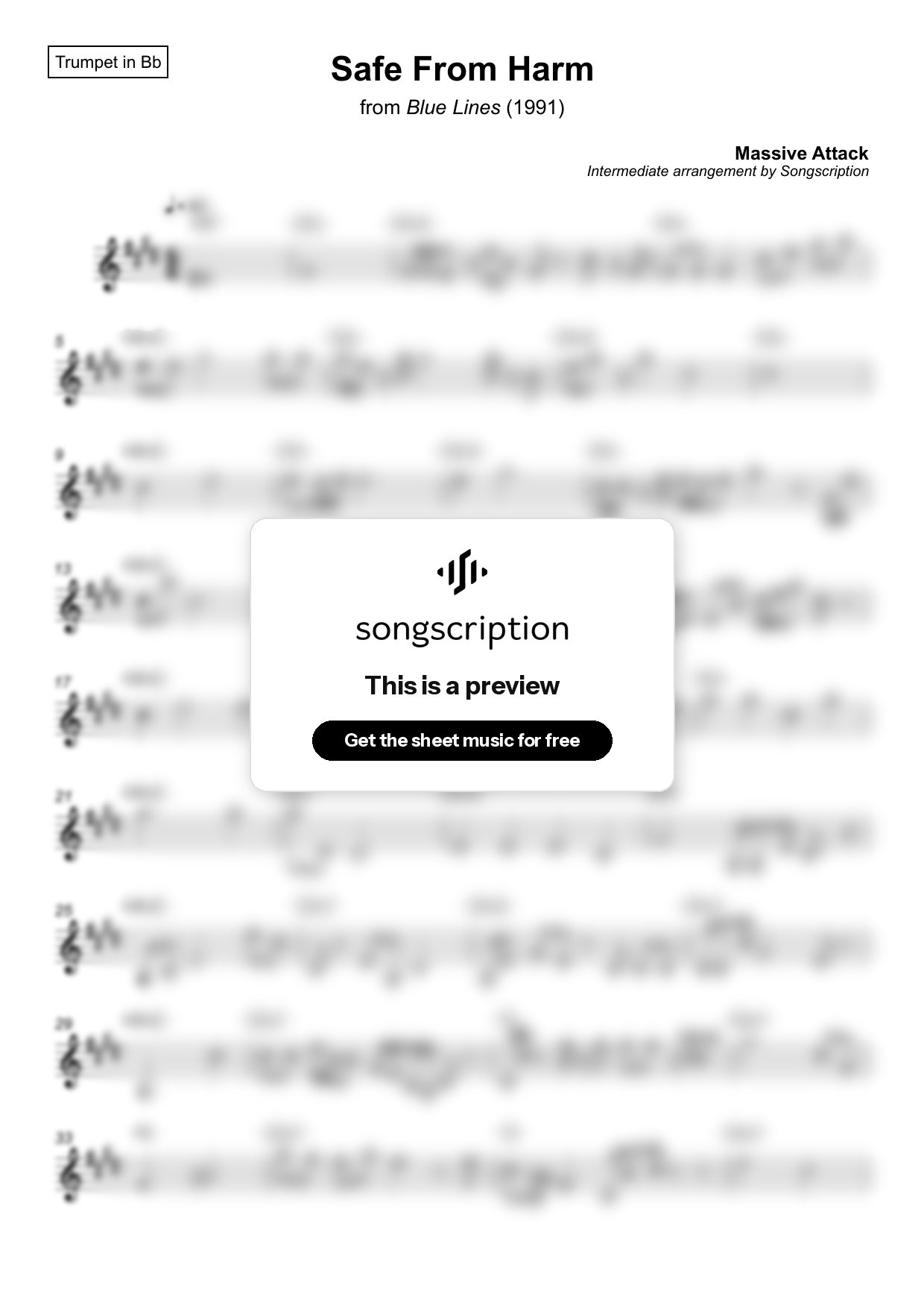 Intermediate Trumpet Sheet Music for "Safe From Harm" by Massive Attack
