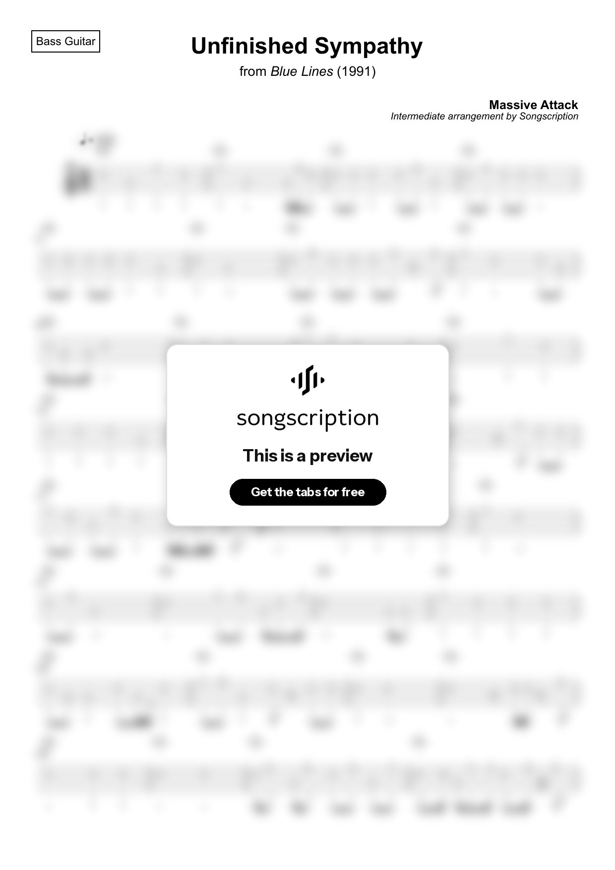 Intermediate Bass Guitar Tabs for "Unfinished Sympathy" by Massive Attack