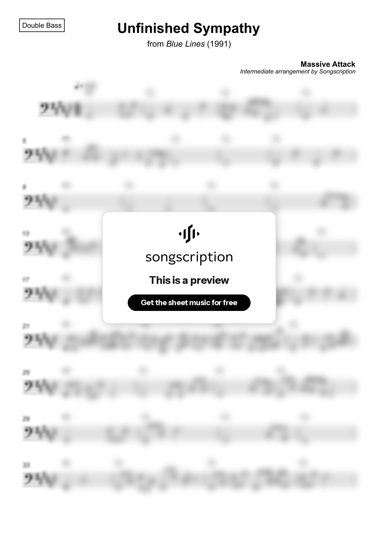 Intermediate Double Bass Sheet Music for "Unfinished Sympathy" by Massive Attack