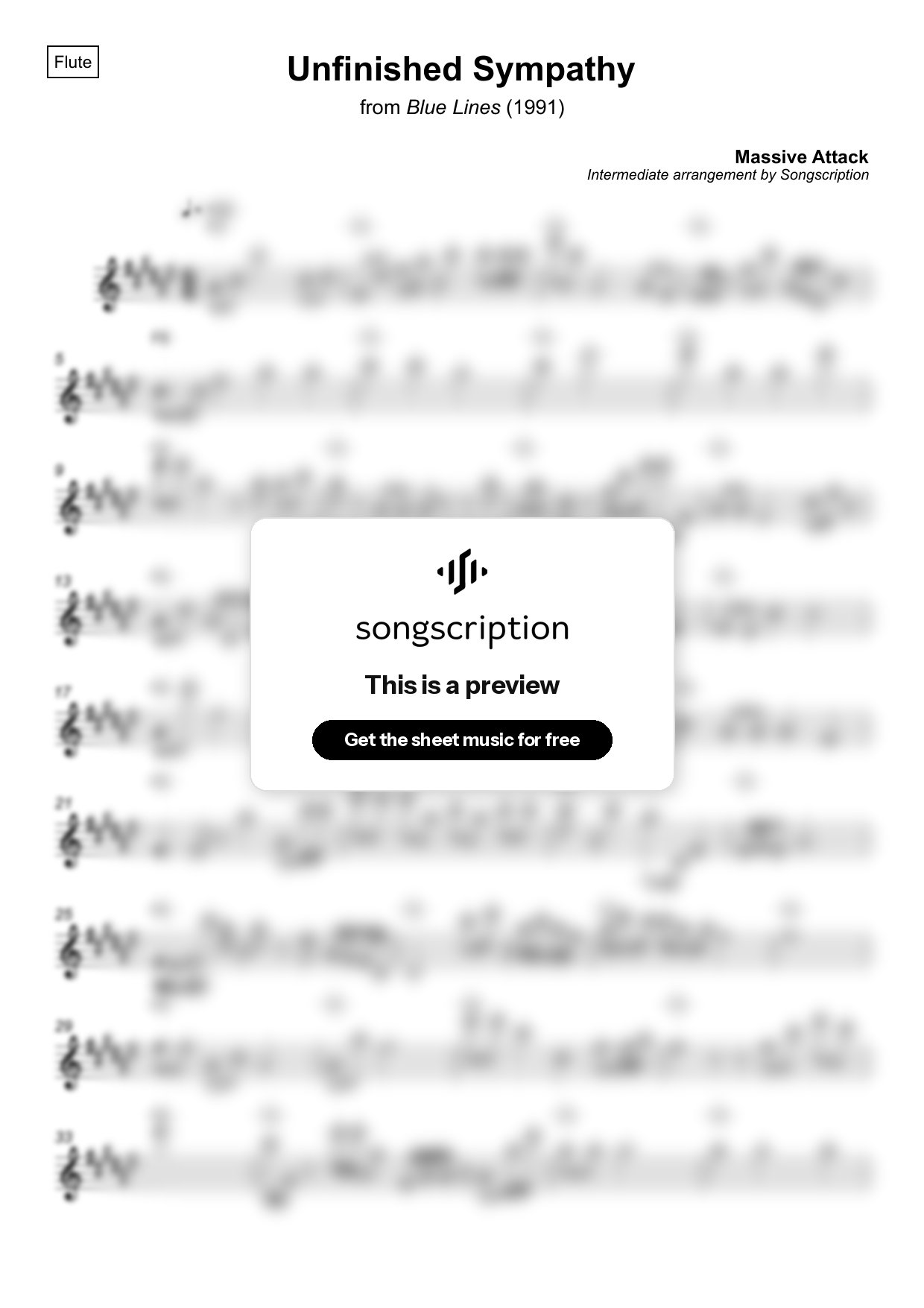 Intermediate Flute Sheet Music for "Unfinished Sympathy" by Massive Attack