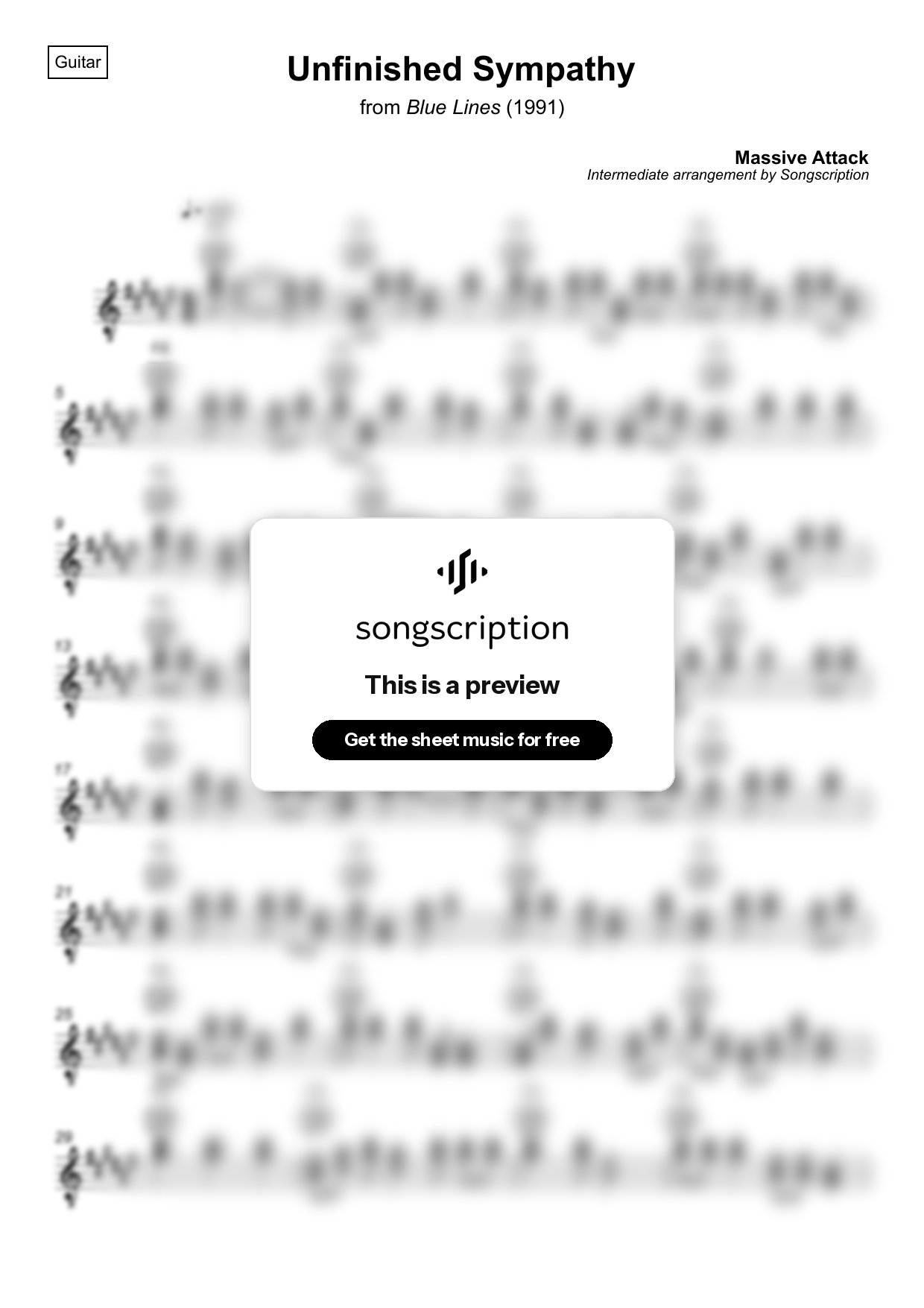 Intermediate Acoustic Guitar Sheet Music for "Unfinished Sympathy" by Massive Attack