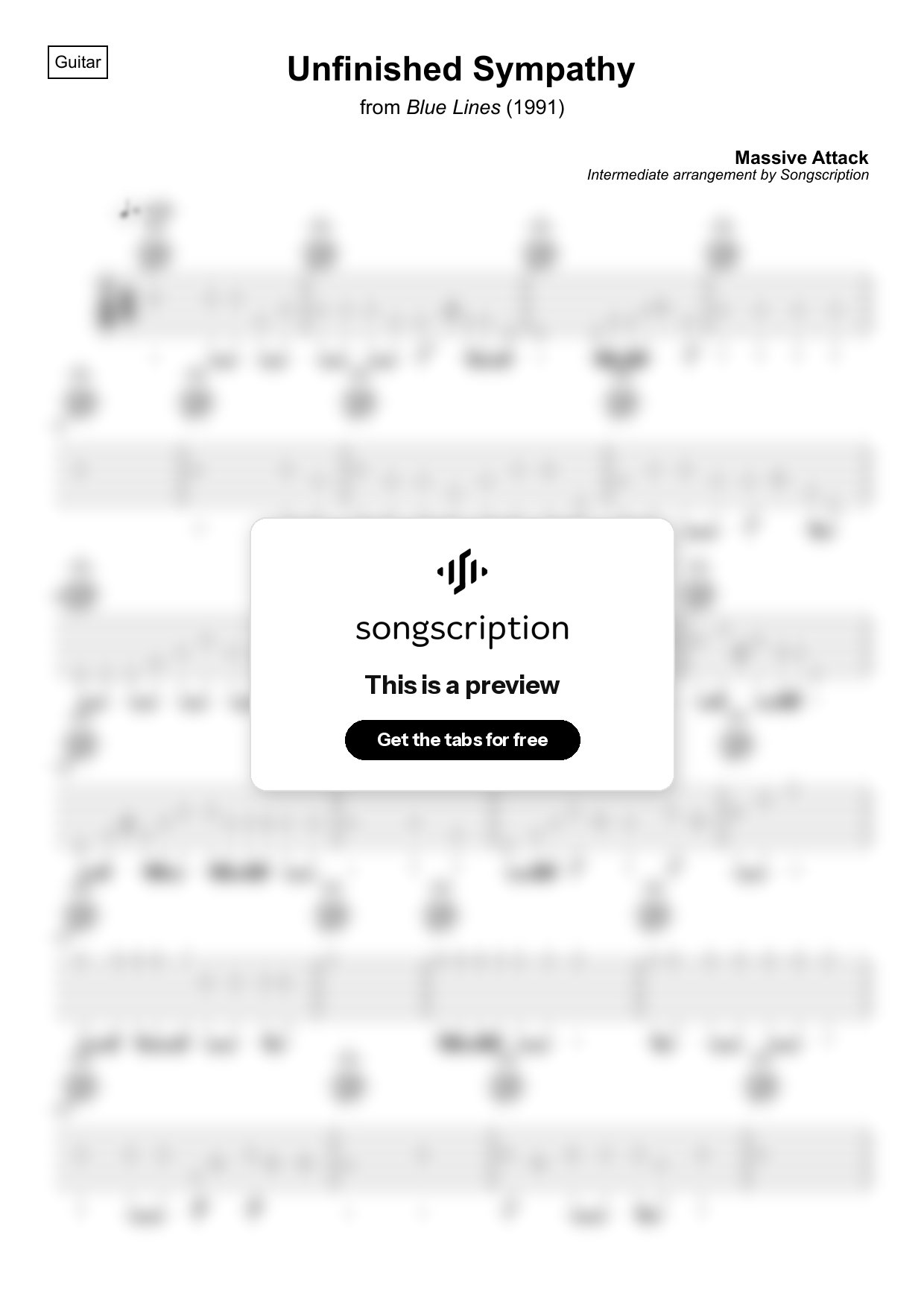 Intermediate Acoustic Guitar Tabs for "Unfinished Sympathy" by Massive Attack