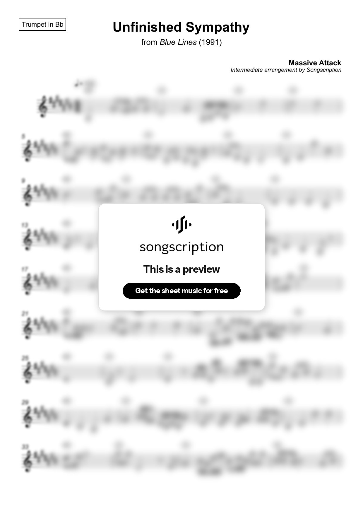 Intermediate Trumpet Sheet Music for "Unfinished Sympathy" by Massive Attack