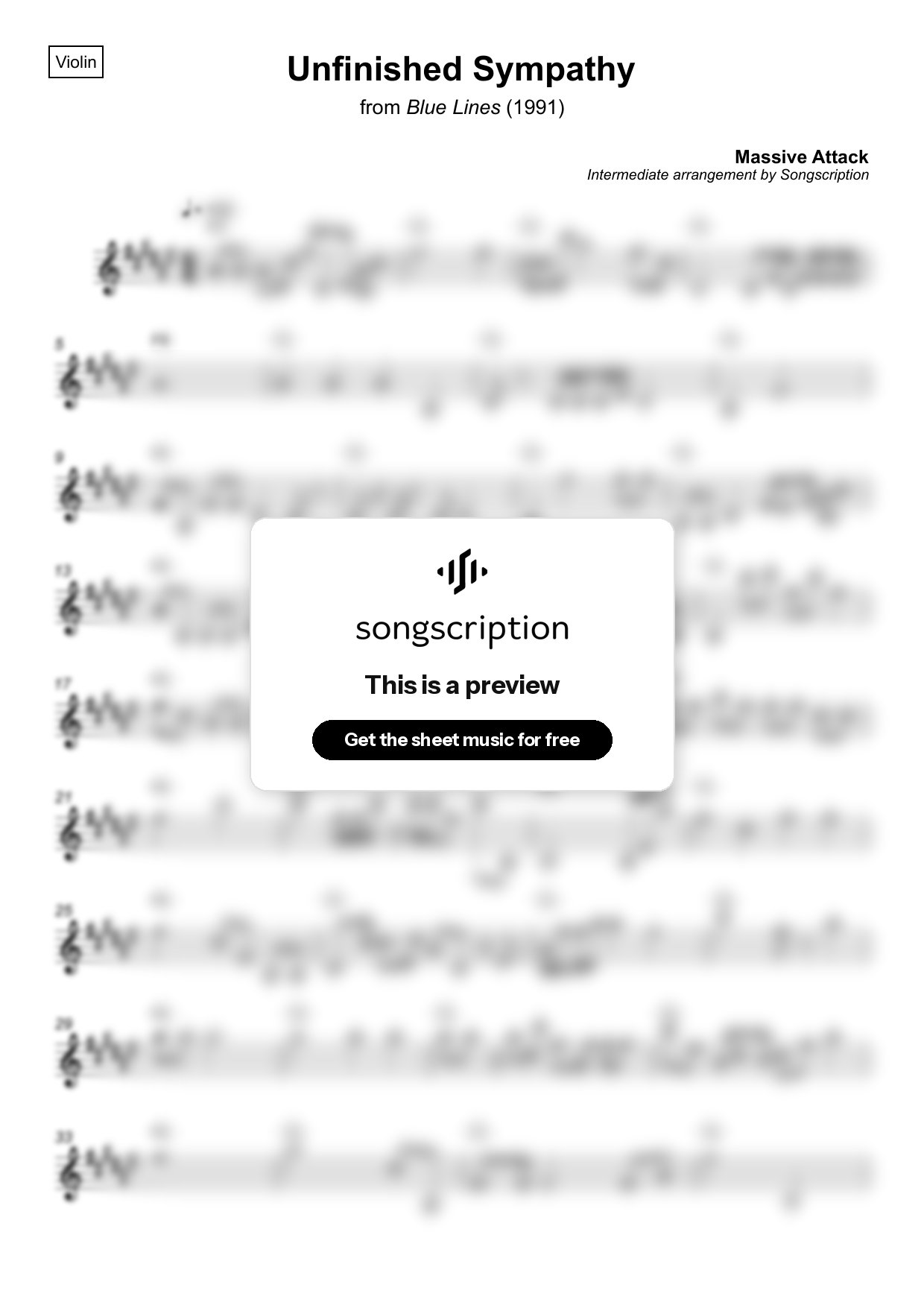 Intermediate Violin Sheet Music for "Unfinished Sympathy" by Massive Attack