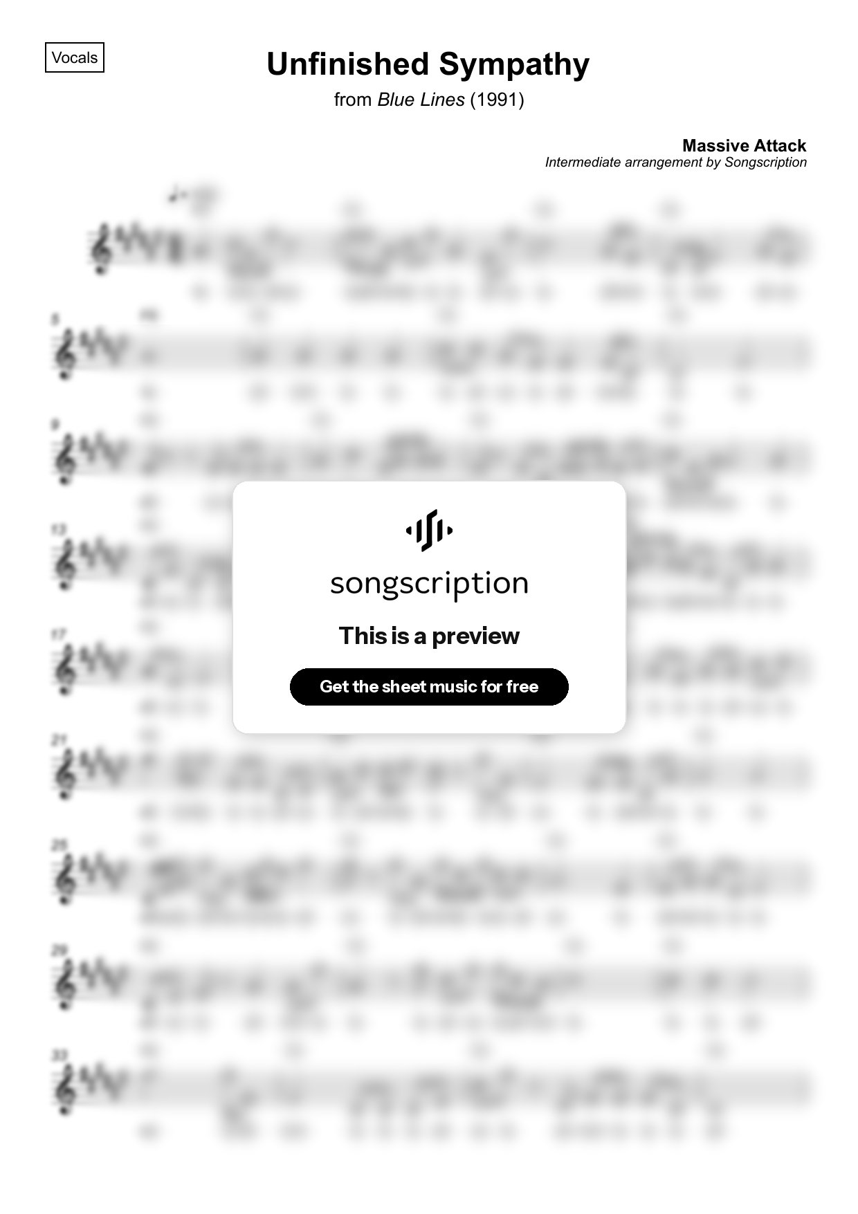 Intermediate Vocals Sheet Music for "Unfinished Sympathy" by Massive Attack