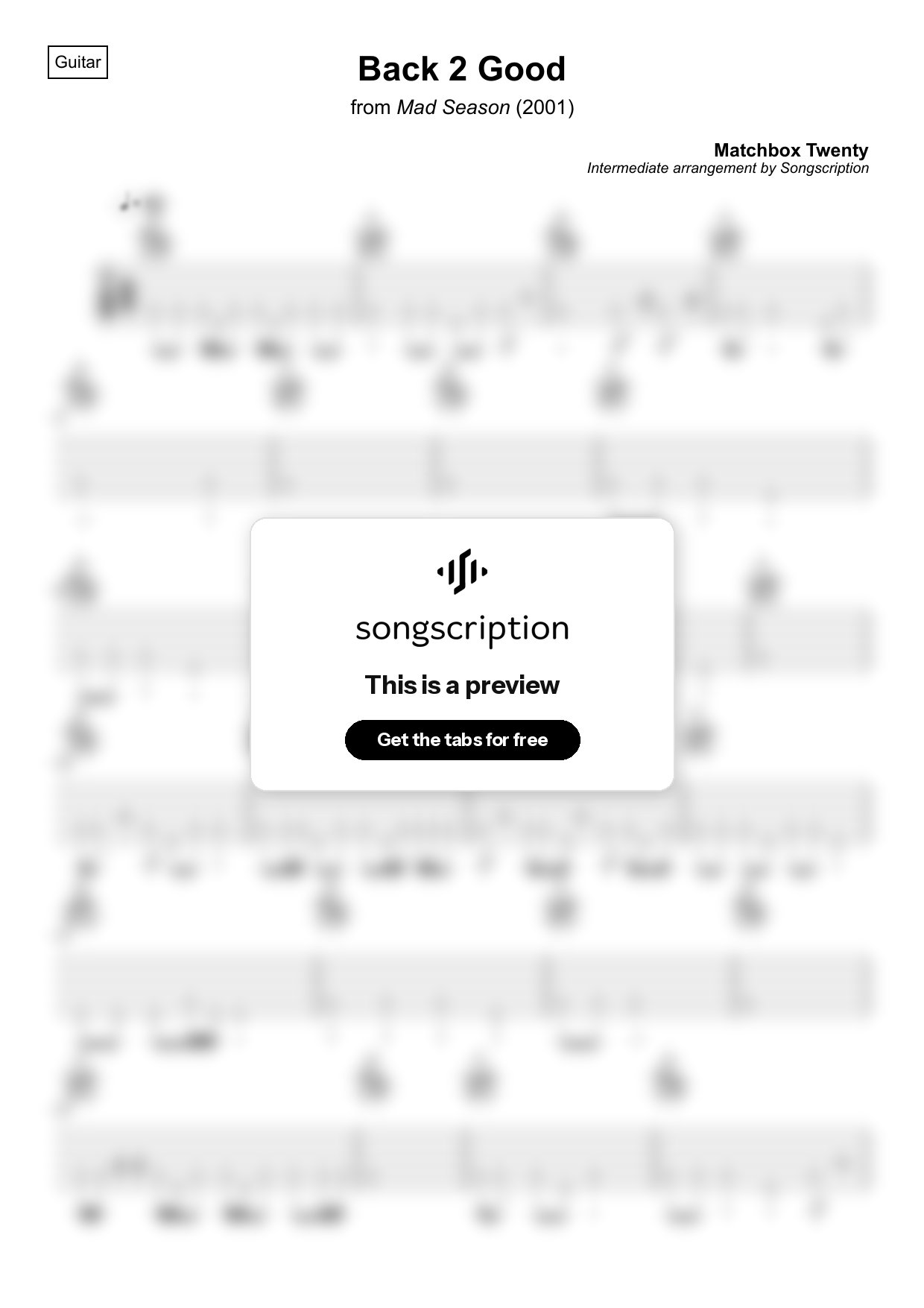 Intermediate Acoustic Guitar Tabs for "Back 2 Good" by Matchbox Twenty