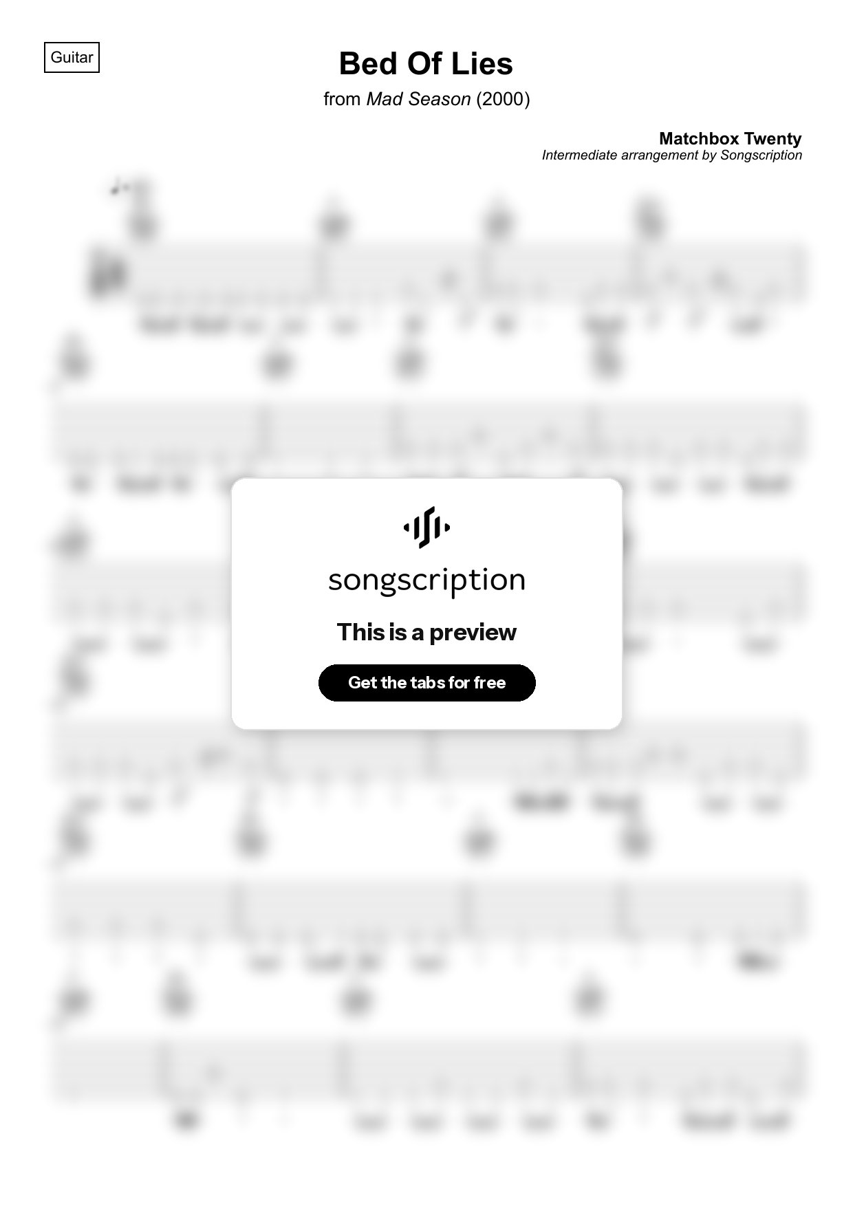 Intermediate Acoustic Guitar Tabs for "Bed Of Lies" by Matchbox Twenty