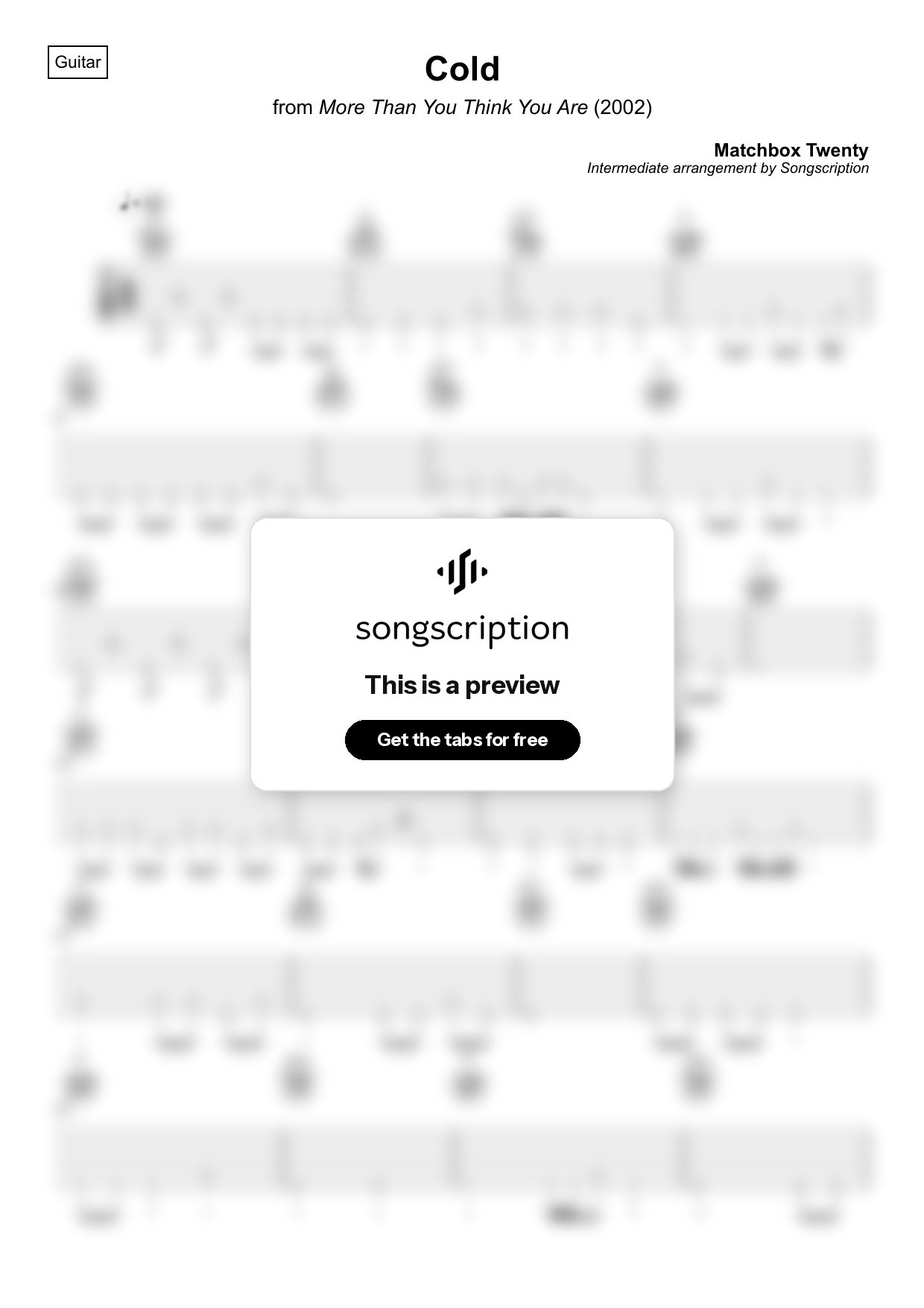 Intermediate Acoustic Guitar Tabs for "Cold" by Matchbox Twenty