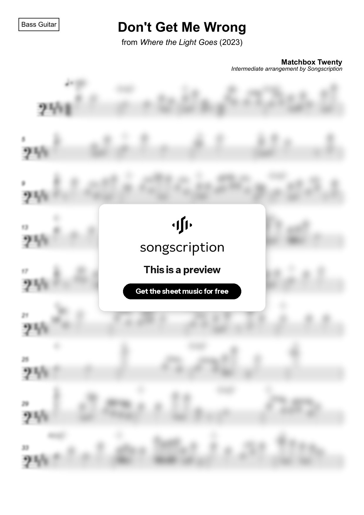 Intermediate Bass Guitar Sheet Music for "Don't Get Me Wrong" by Matchbox Twenty