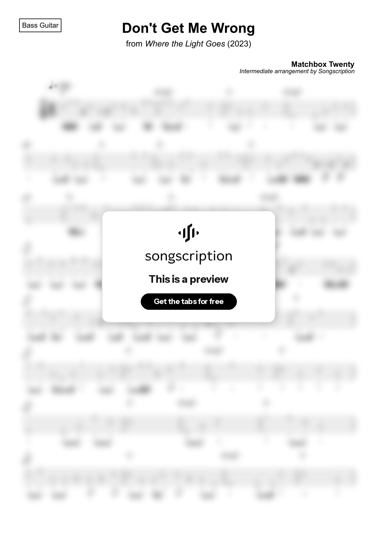 Intermediate Bass Guitar Tabs for "Don't Get Me Wrong" by Matchbox Twenty