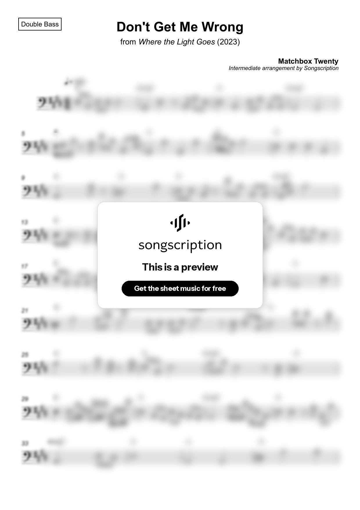 Intermediate Double Bass Sheet Music for "Don't Get Me Wrong" by Matchbox Twenty