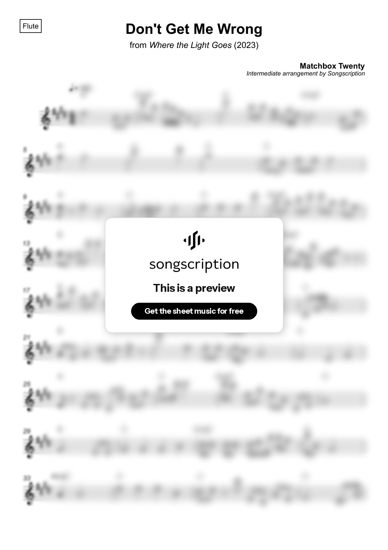Intermediate Flute Sheet Music for "Don't Get Me Wrong" by Matchbox Twenty