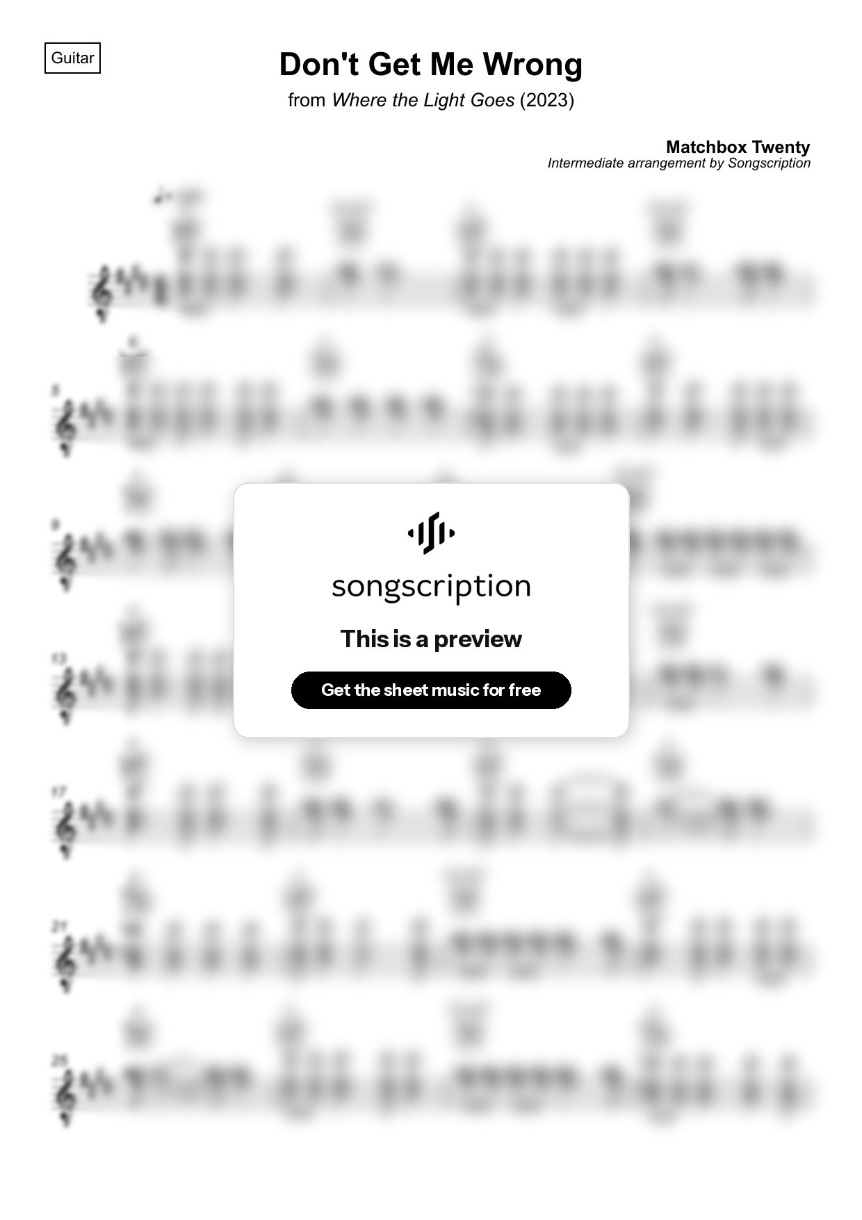 Intermediate Acoustic Guitar Sheet Music for "Don't Get Me Wrong" by Matchbox Twenty