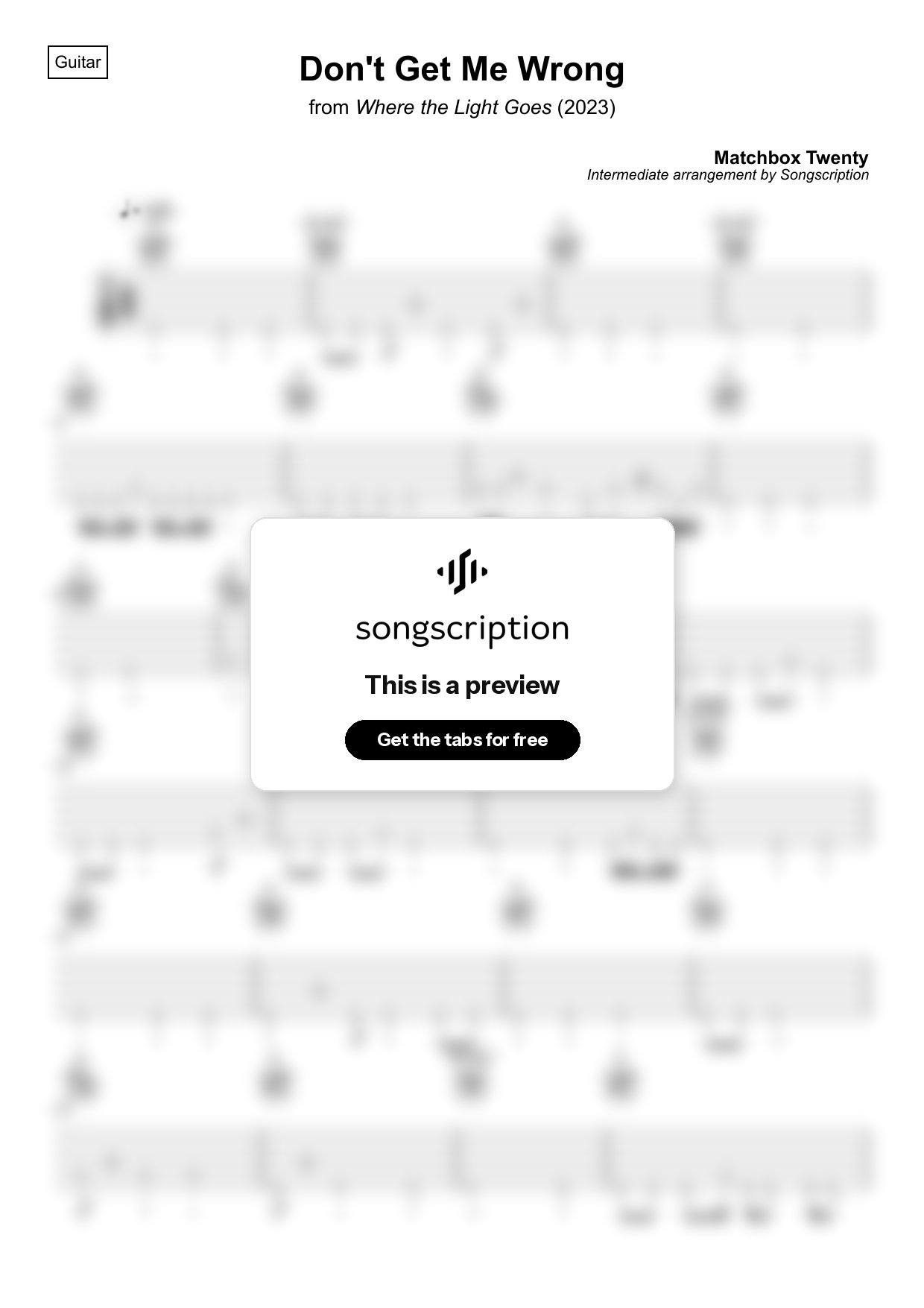 Intermediate Acoustic Guitar Tabs for "Don't Get Me Wrong" by Matchbox Twenty