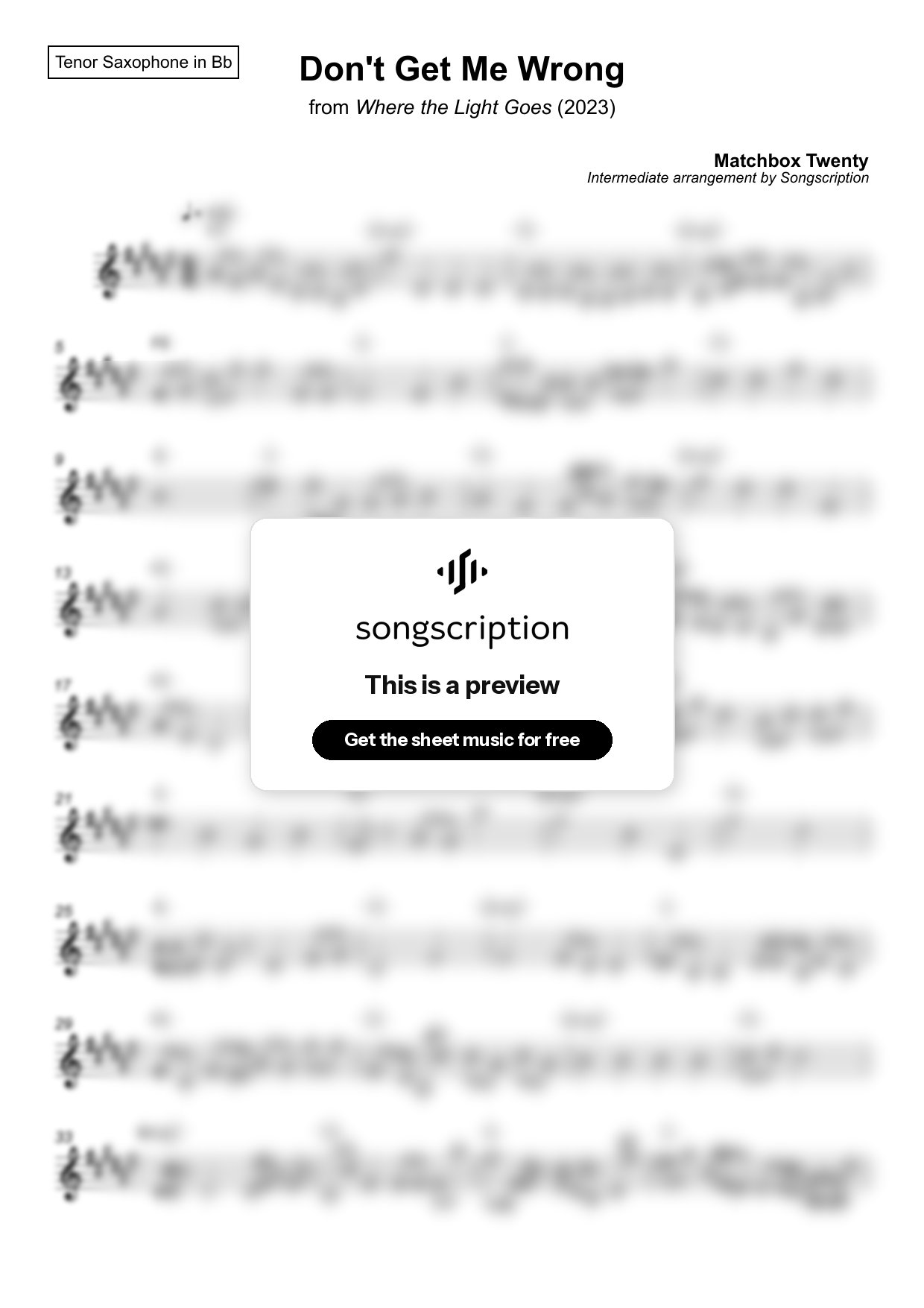 Intermediate Tenor Sax Sheet Music for "Don't Get Me Wrong" by Matchbox Twenty