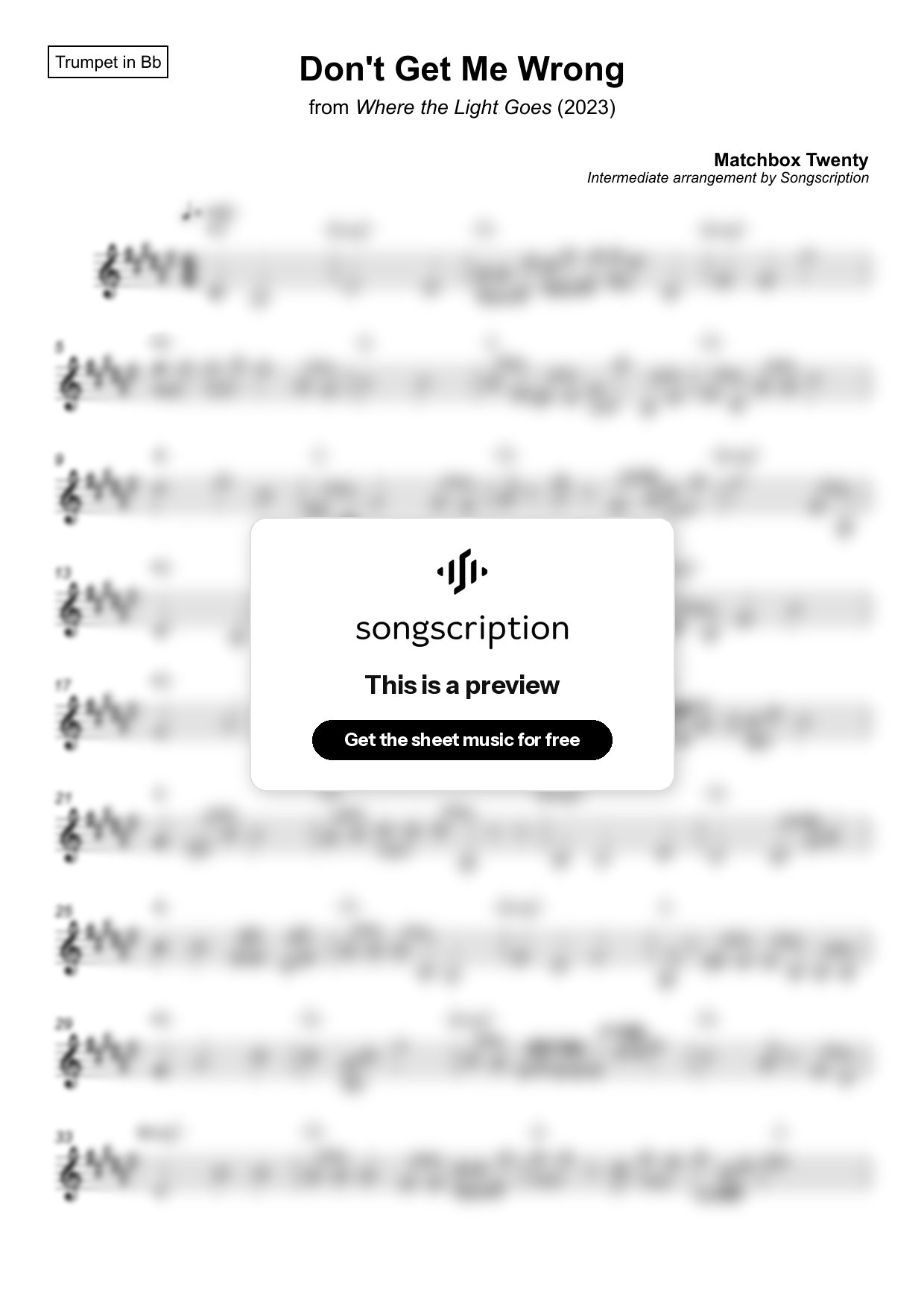 Intermediate Trumpet Sheet Music for "Don't Get Me Wrong" by Matchbox Twenty