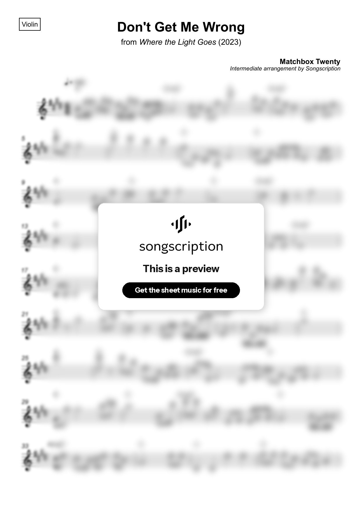 Intermediate Violin Sheet Music for "Don't Get Me Wrong" by Matchbox Twenty
