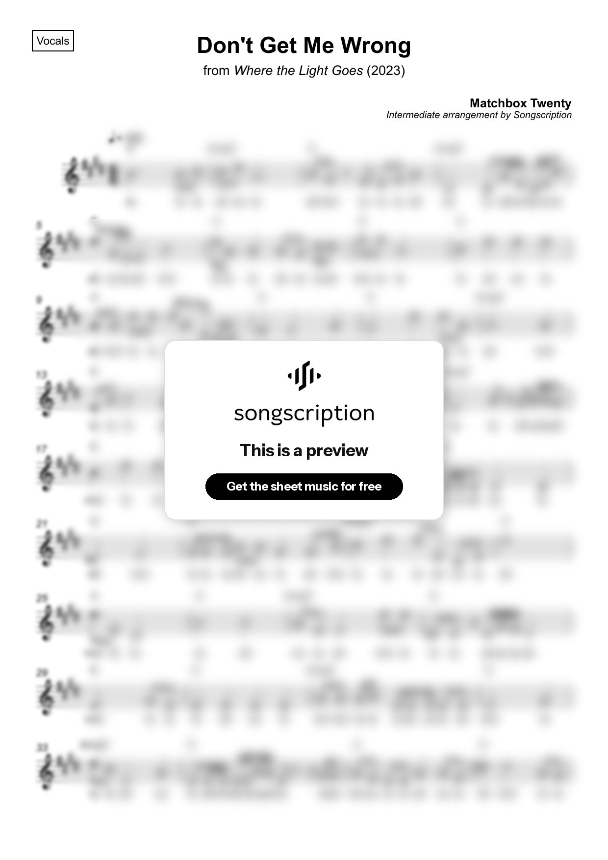 Intermediate Vocals Sheet Music for "Don't Get Me Wrong" by Matchbox Twenty
